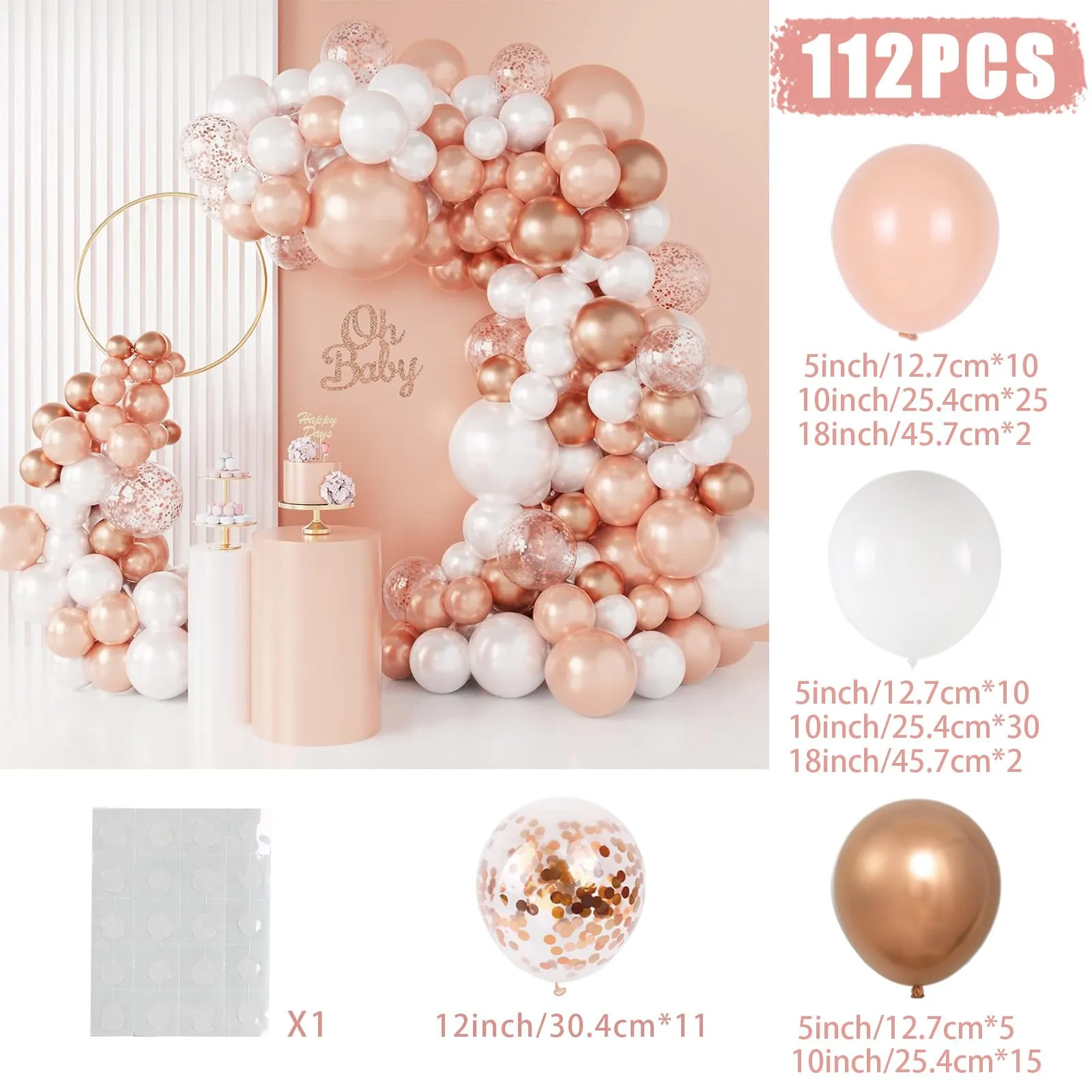 Balloon Garland Kit Ghirlanda Palloncini Bianco Oro Rosa, 118 Pezzi con Palloncini di Coriandoli - immagine 9
