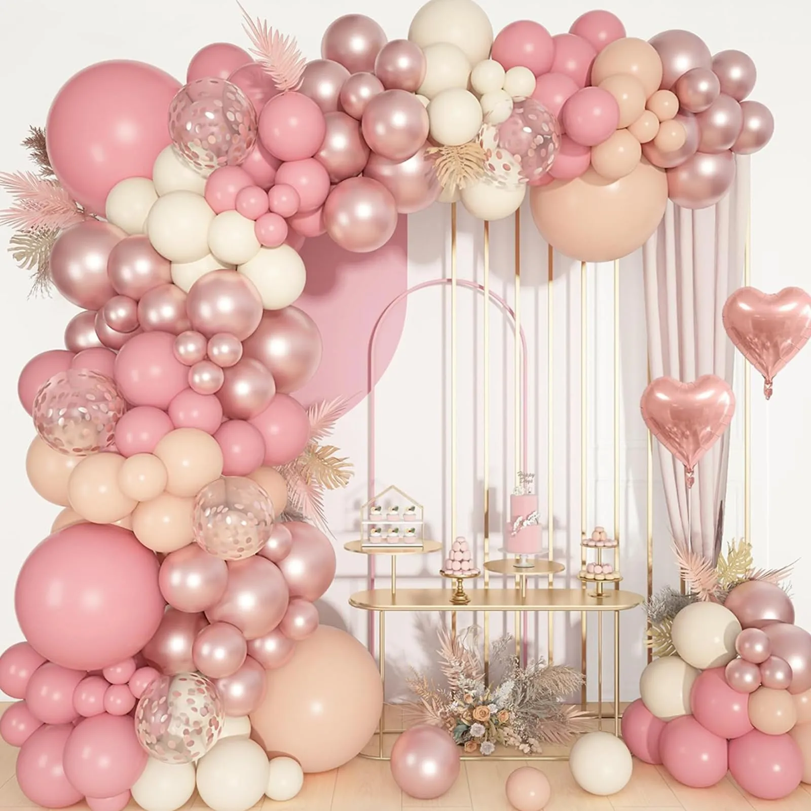 Balloon Garland Kit Arco di Palloncini Oro Rosa, 117 pezzi Ghirlanda Rosa Retrò, Oro Rosa e Bianco - immagine 1