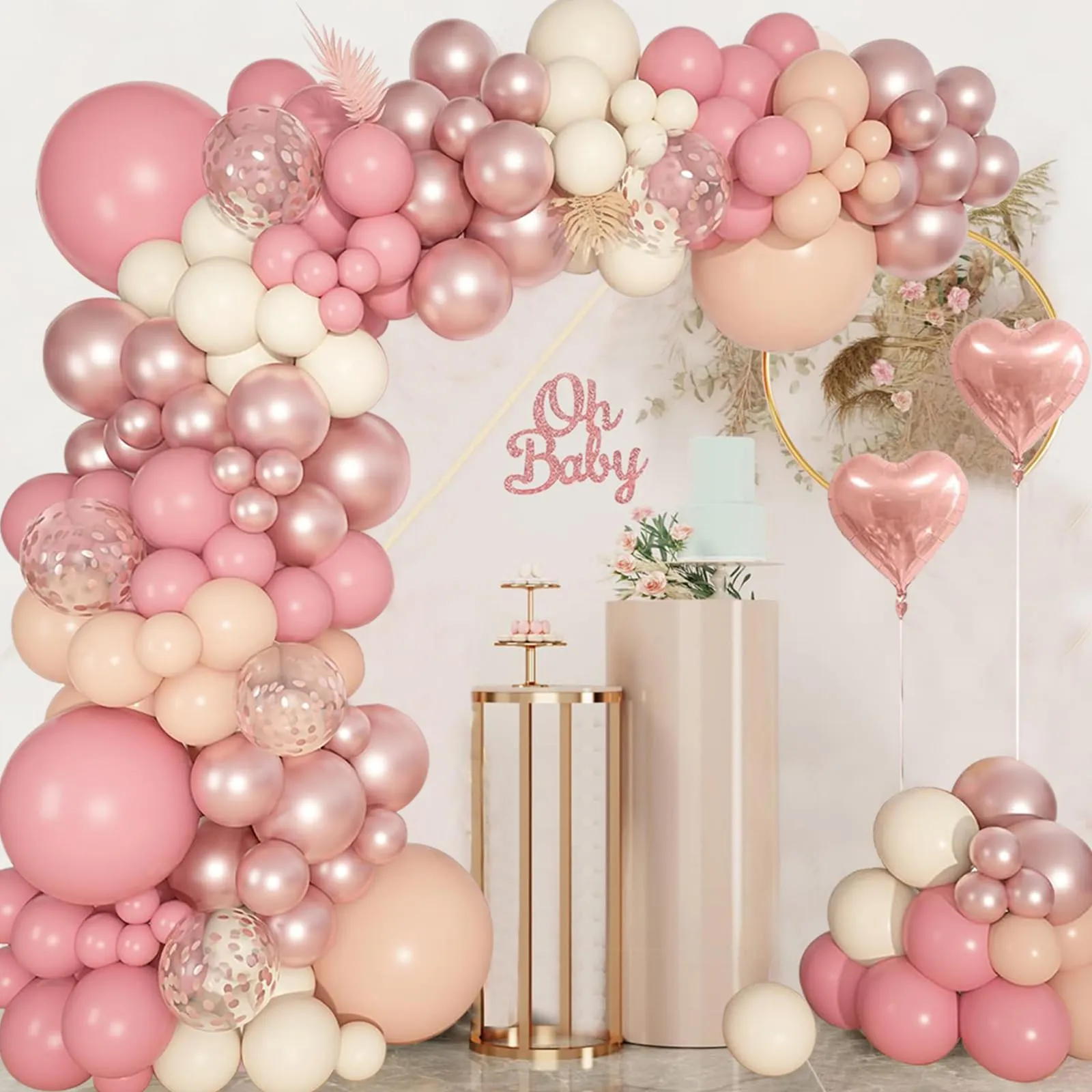 Balloon Garland Kit Arco di Palloncini Oro Rosa, 117 pezzi Ghirlanda Rosa Retrò, Oro Rosa e Bianco - immagine 2