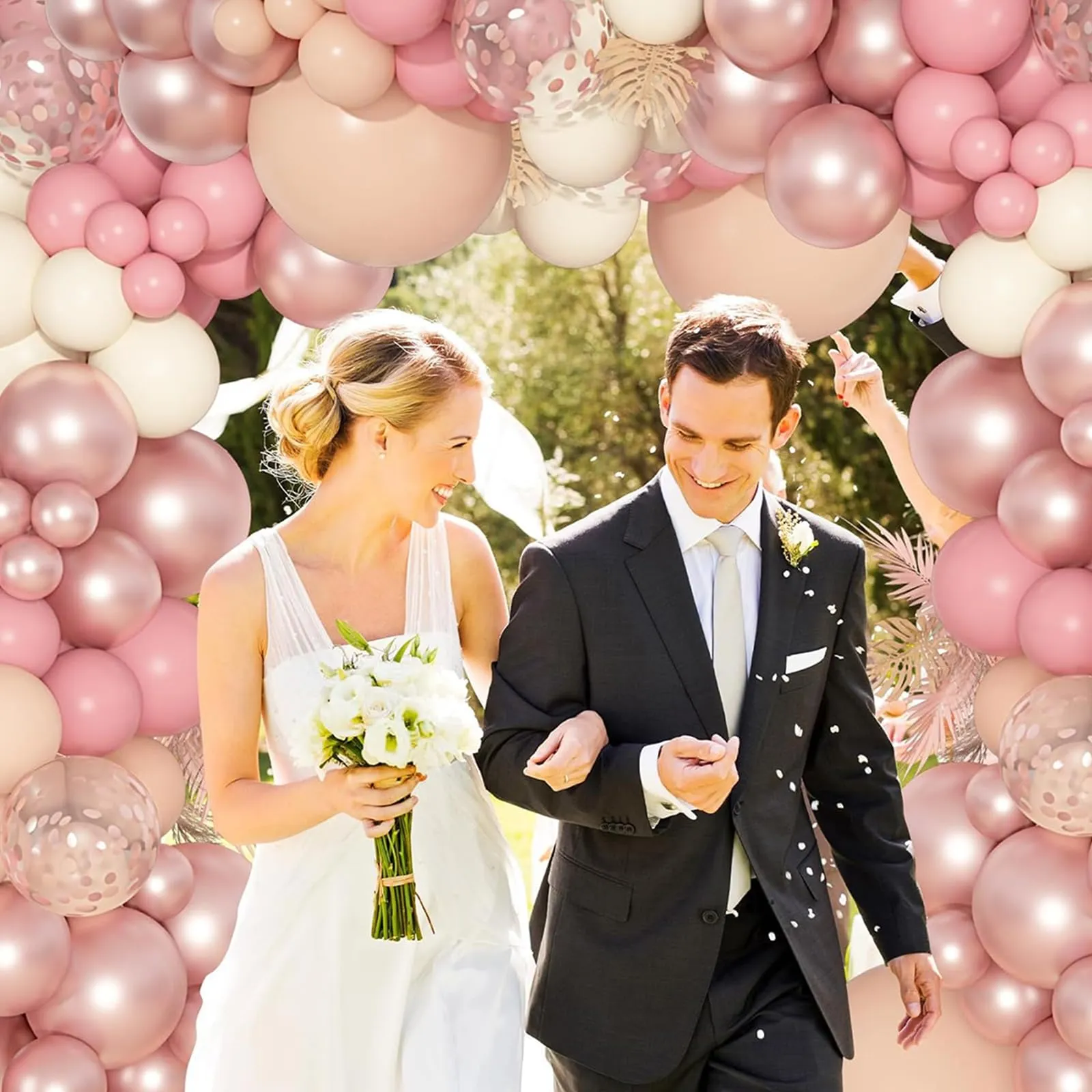 Balloon Garland Kit Arco di Palloncini Oro Rosa, 117 pezzi Ghirlanda Rosa Retrò, Oro Rosa e Bianco - immagine 4