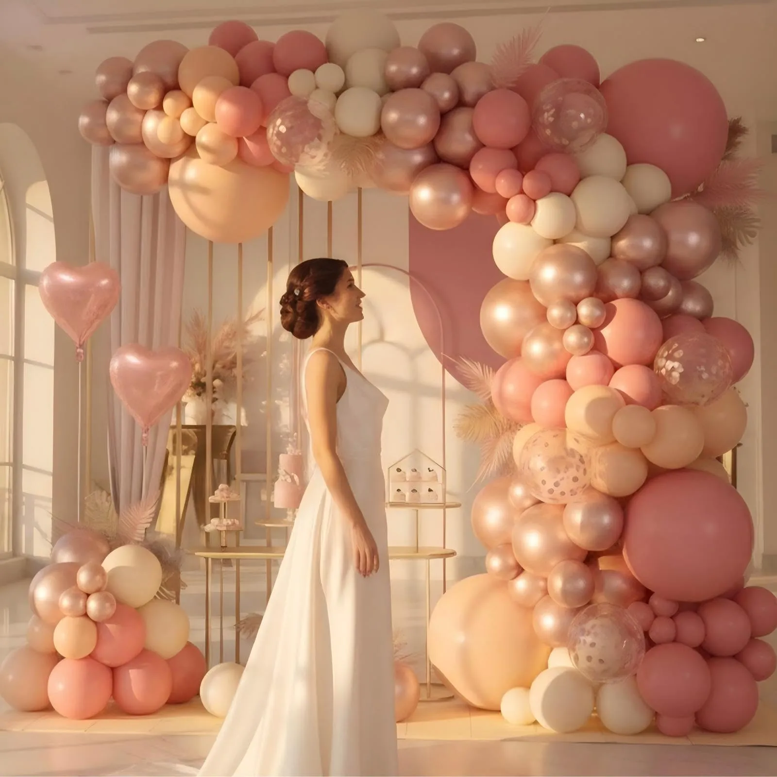 Balloon Garland Kit Arco di Palloncini Oro Rosa, 117 pezzi Ghirlanda Rosa Retrò, Oro Rosa e Bianco - immagine 6
