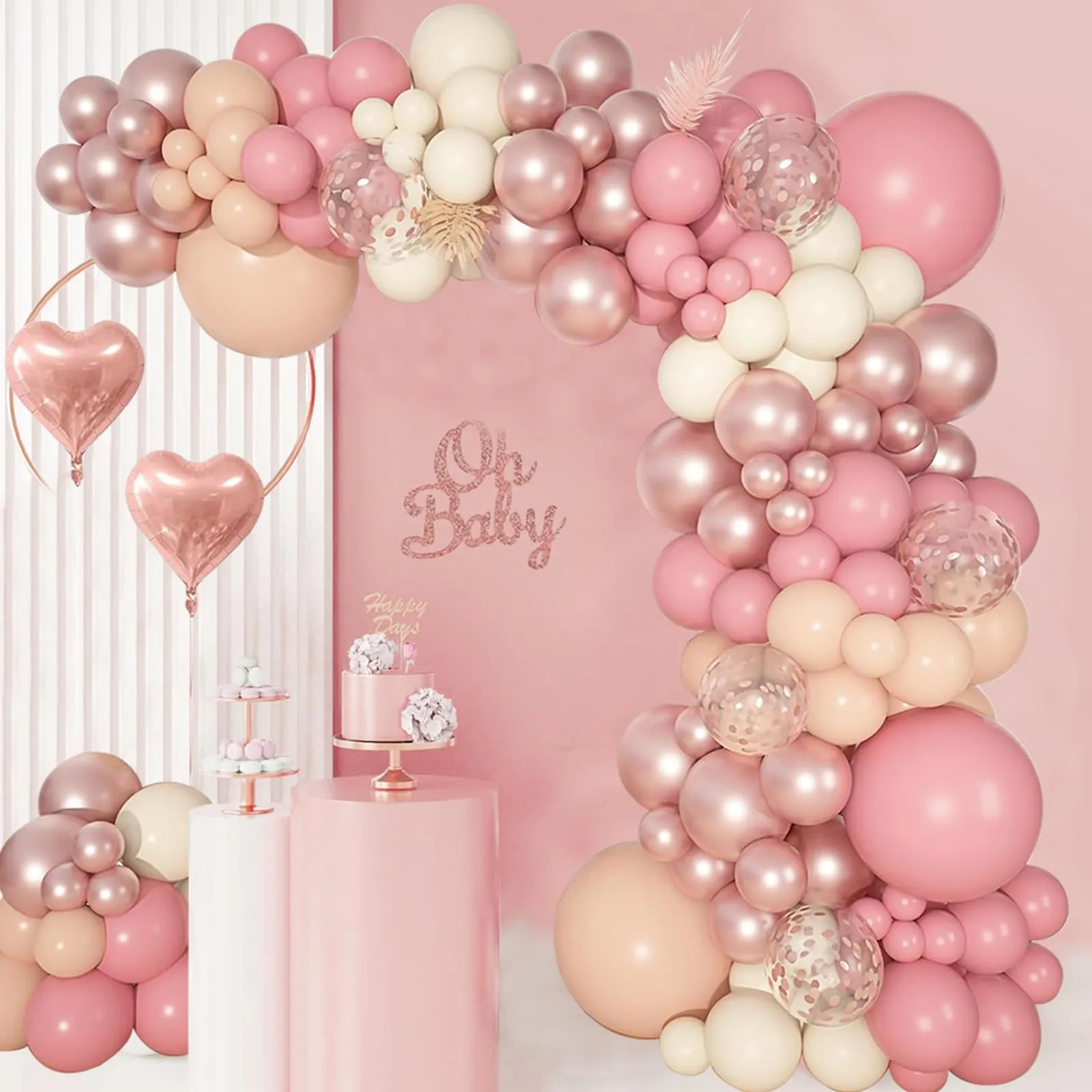 Balloon Garland Kit Arco di Palloncini Oro Rosa, 117 pezzi Ghirlanda Rosa Retrò, Oro Rosa e Bianco - immagine 8
