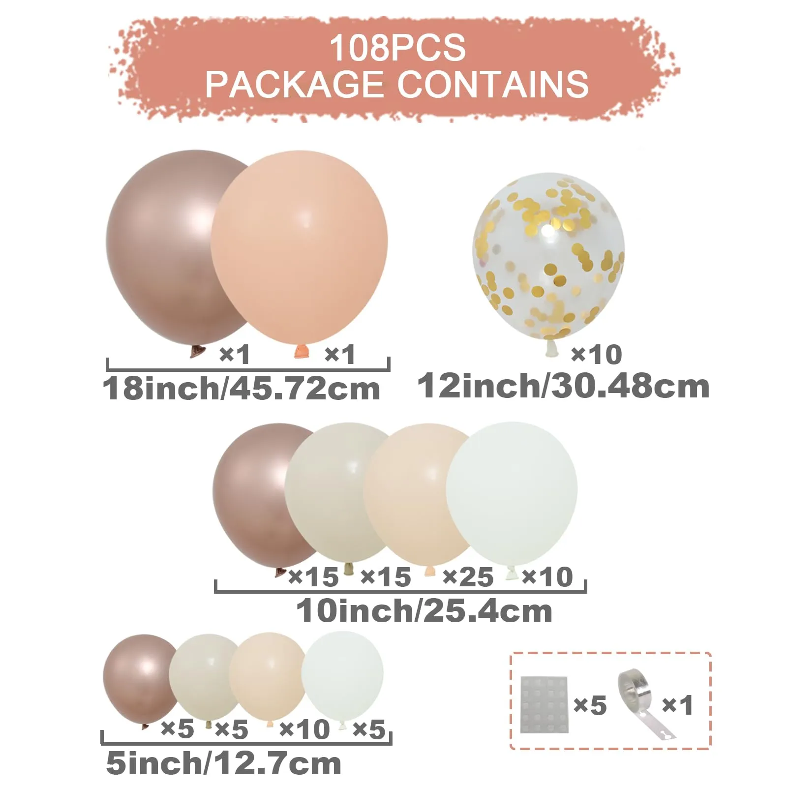 Balloon Garland Ghirlanda di Palloncini Beige, Champagne, Oro e Bianco Sabbia, 108 Pezzi con Coriandoli Dorati - immagine 2