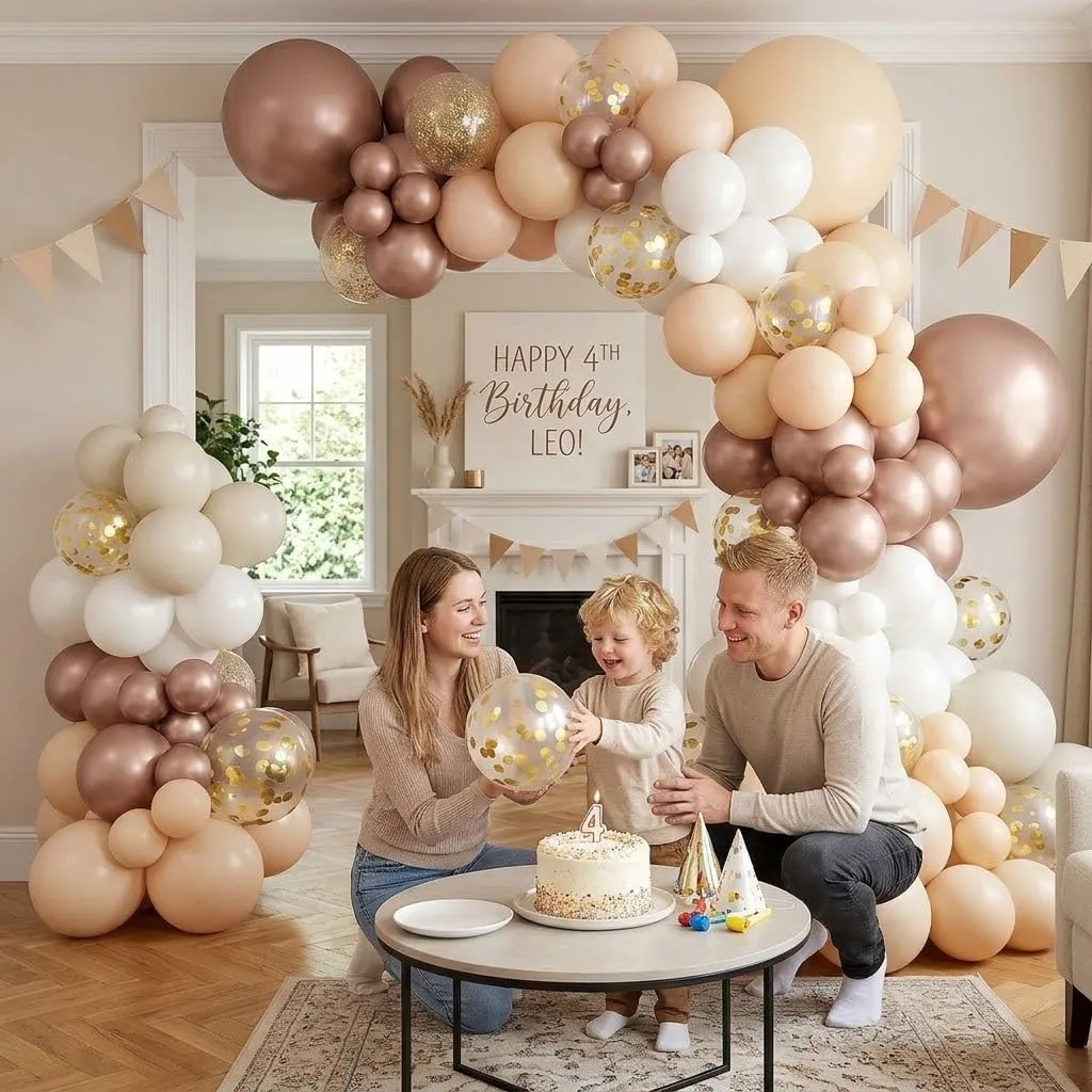 Balloon Garland Ghirlanda di Palloncini Beige, Champagne, Oro e Bianco Sabbia, 108 Pezzi con Coriandoli Dorati - immagine 4
