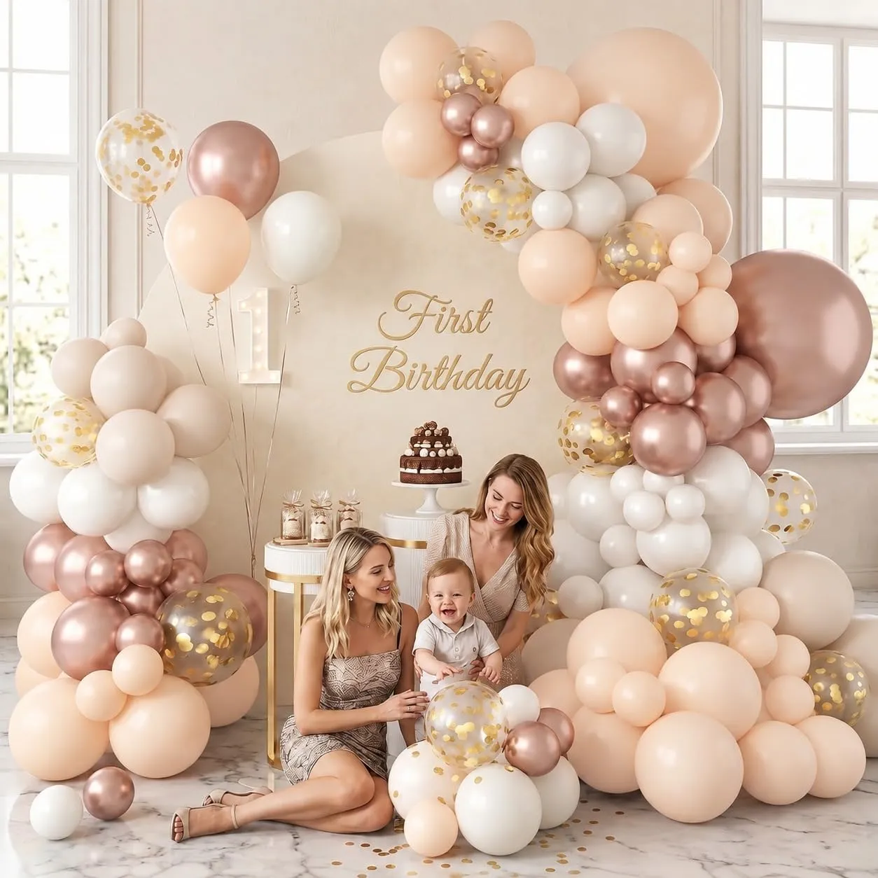 Balloon Garland Ghirlanda di Palloncini Beige, Champagne, Oro e Bianco Sabbia, 108 Pezzi con Coriandoli Dorati - immagine 9