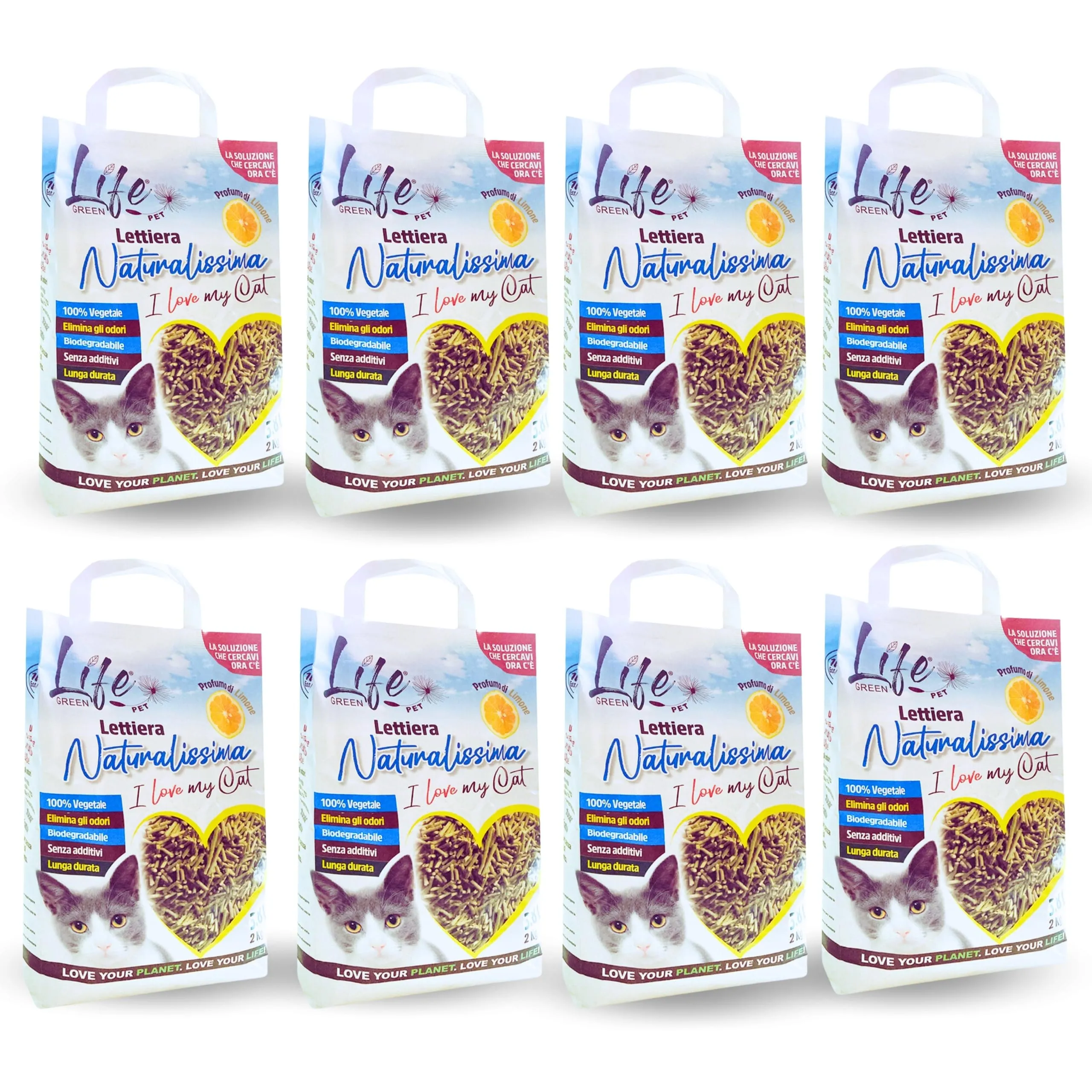 LifeGreen Naturalissima Lettiera per Gatti Limone, Fibra di Pisello e Amido di Mais, Vegetale Agglomerante, 16 kg - immagine 1