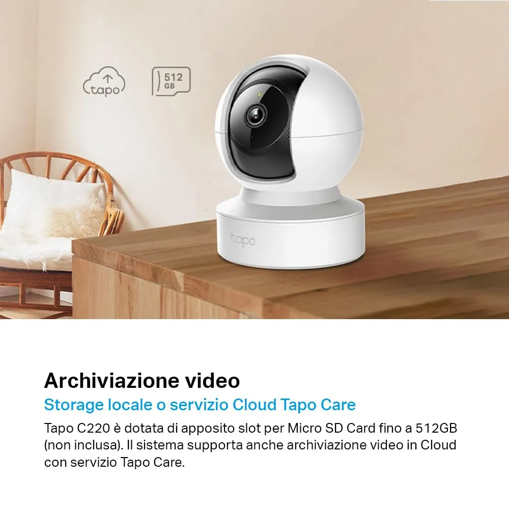 Tapo C212 2K 3MP Telecamera WiFi Interno Videocamera Sorveglianza 360° PTZ - immagine 6