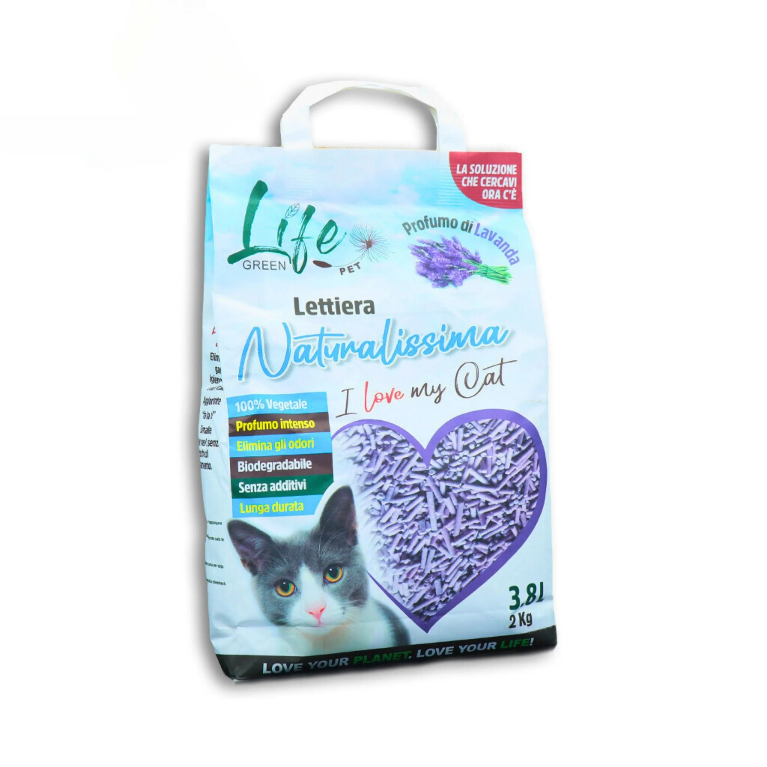LifeGreen Naturalissima Lettiera per Gatti Lavanda Vegetale, 2 kg, 3.8L - immagine 1