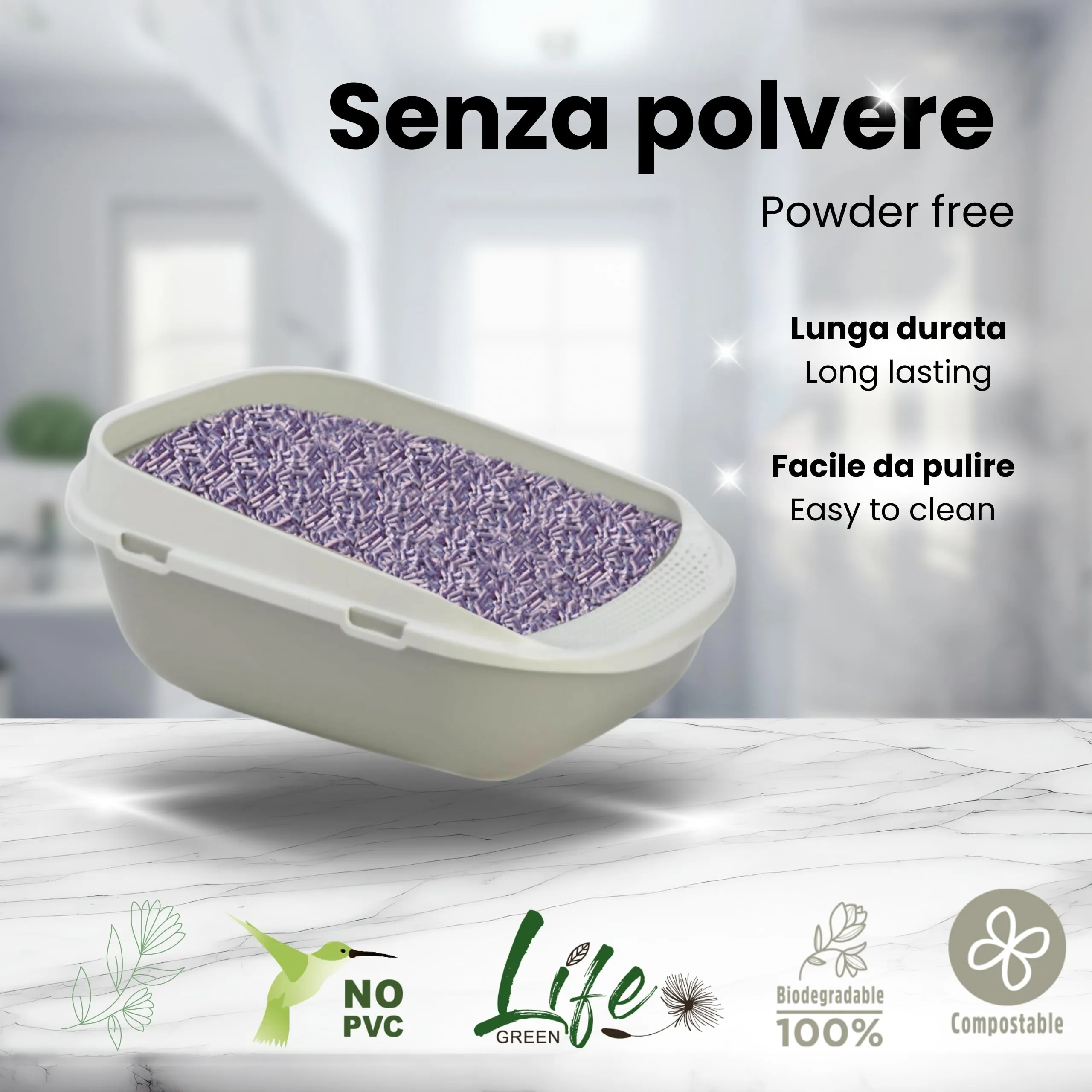 LifeGreen Naturalissima Lettiera per Gatti Lavanda Vegetale, 2 kg, 3.8L - immagine 4