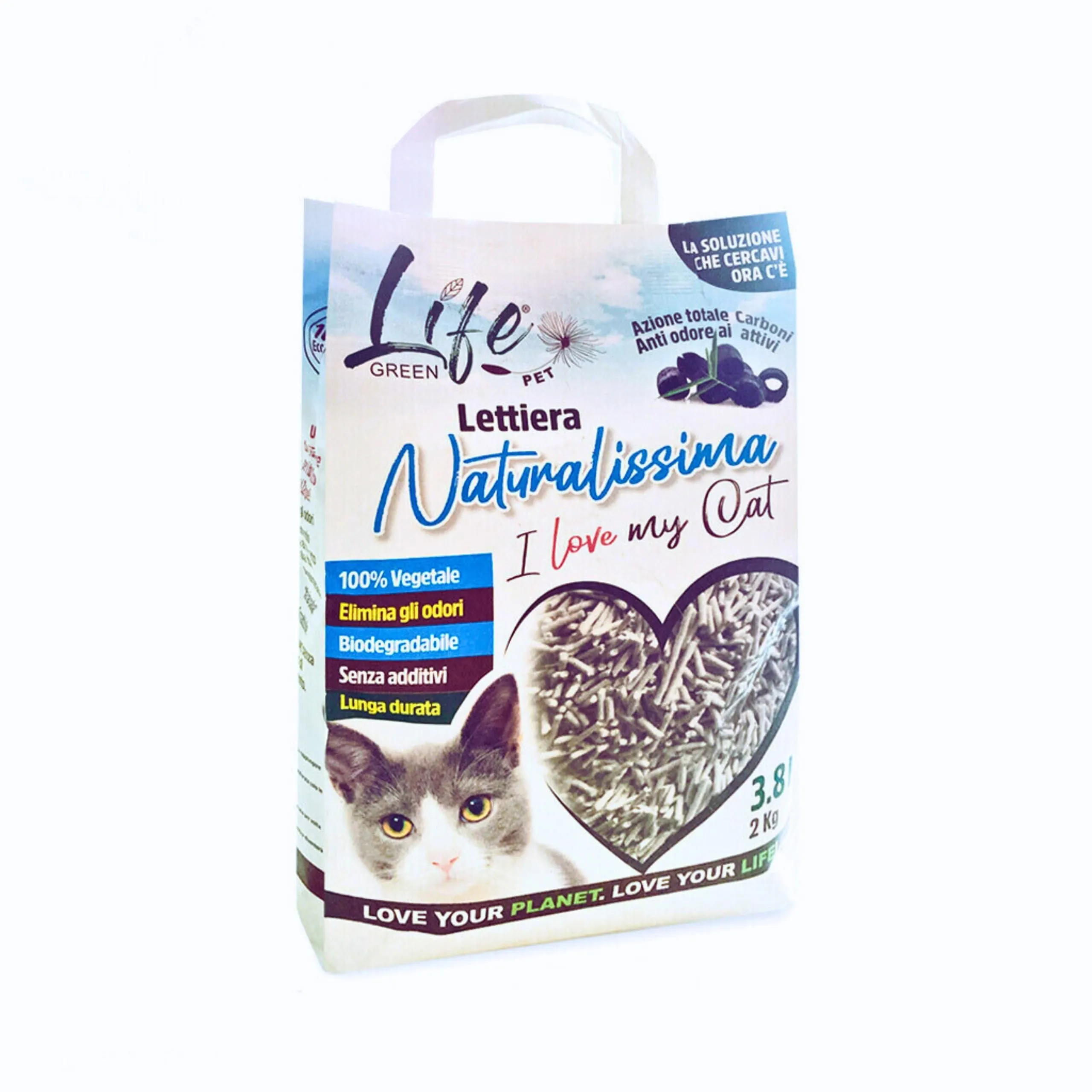 LifeGreen Natural Cat Litter, Activated Carbon, 2 kg, 3.8L - immagine 1