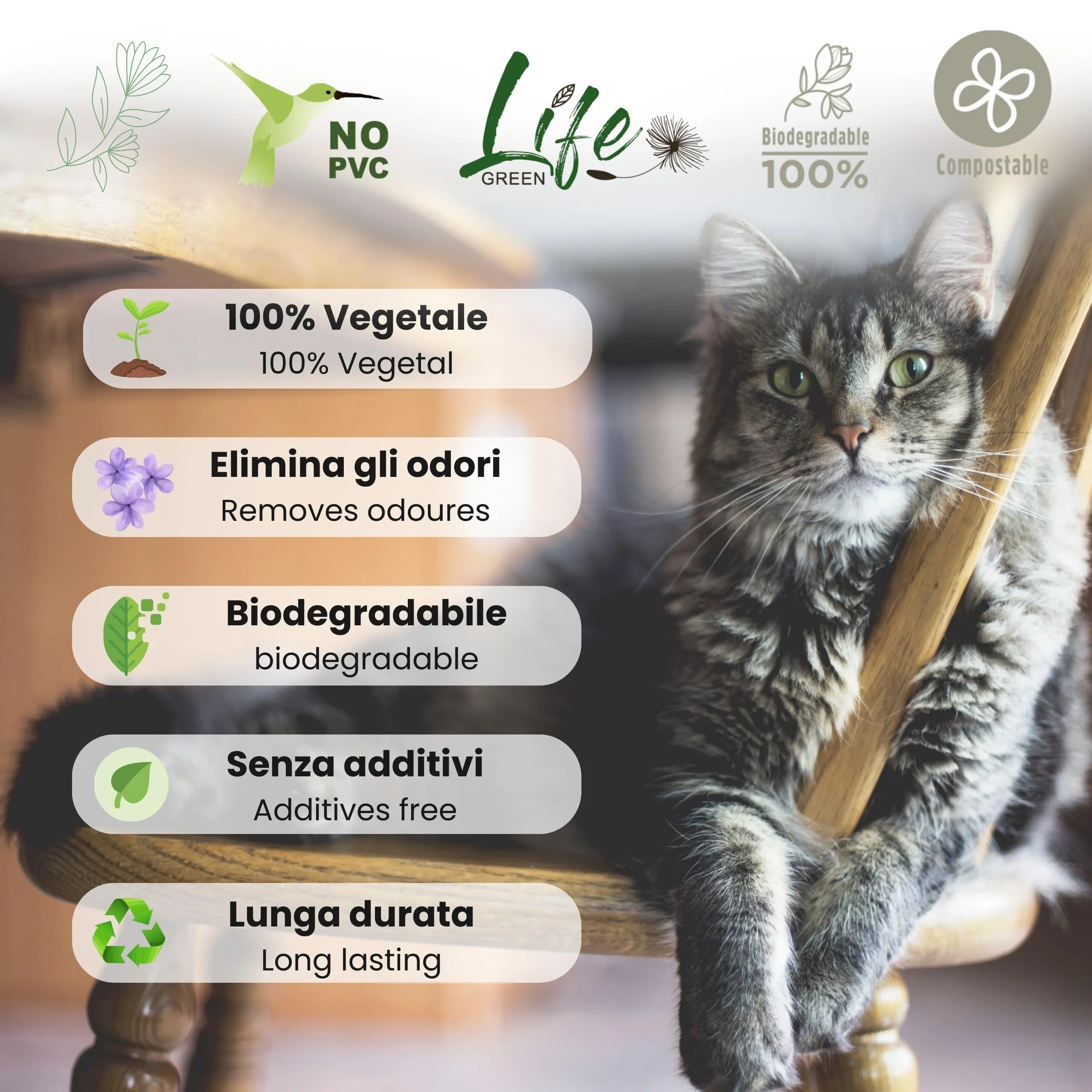 LifeGreen Natural Cat Litter, Activated Carbon, 2 kg, 3.8L - immagine 2