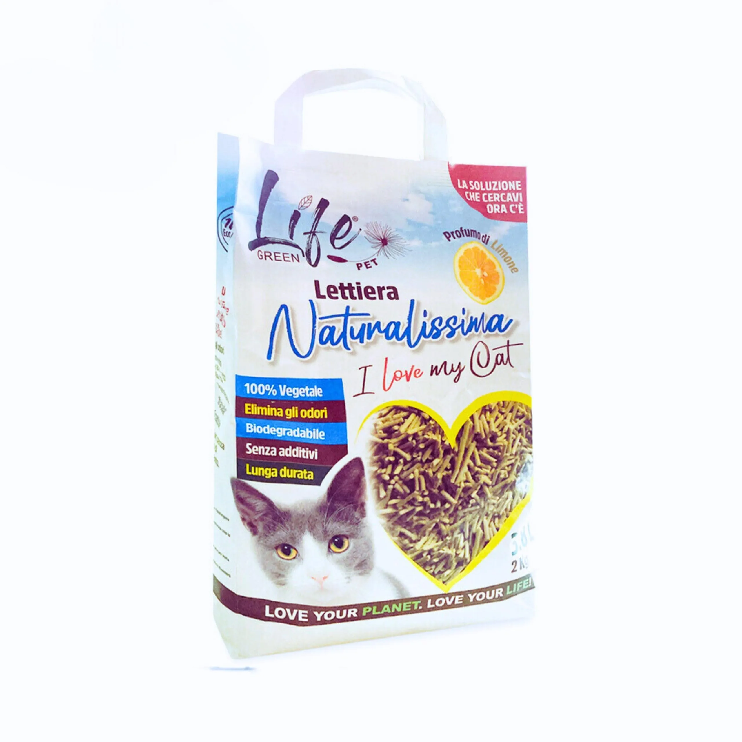 LifeGreen Lettiera Naturalissima per gatti Vegetale Limone 2 kg - immagine 1