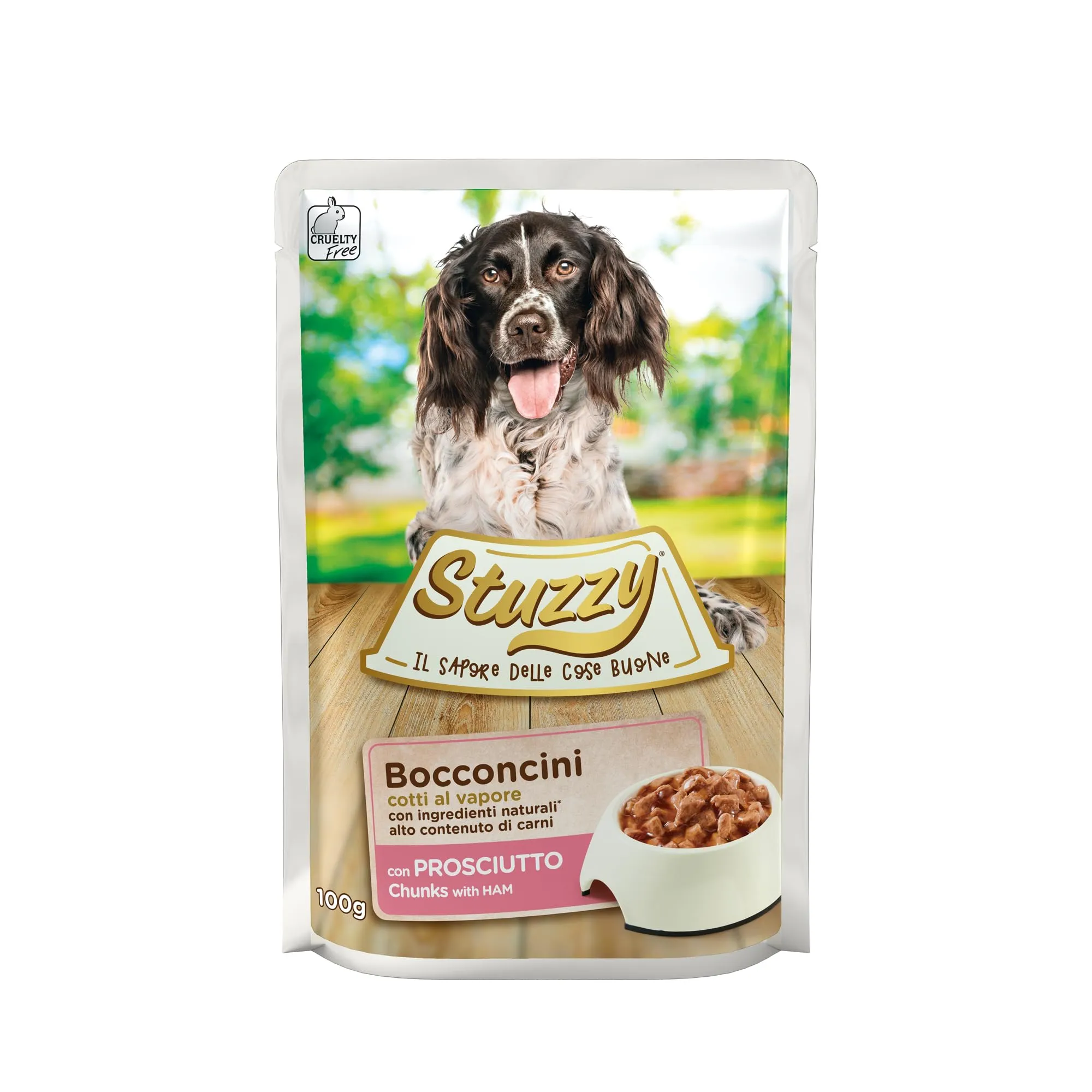 Stuzzy Cibo Umido per Cani Adulti al Prosciutto, Bocconcini (24 Buste da 100g) - immagine 1