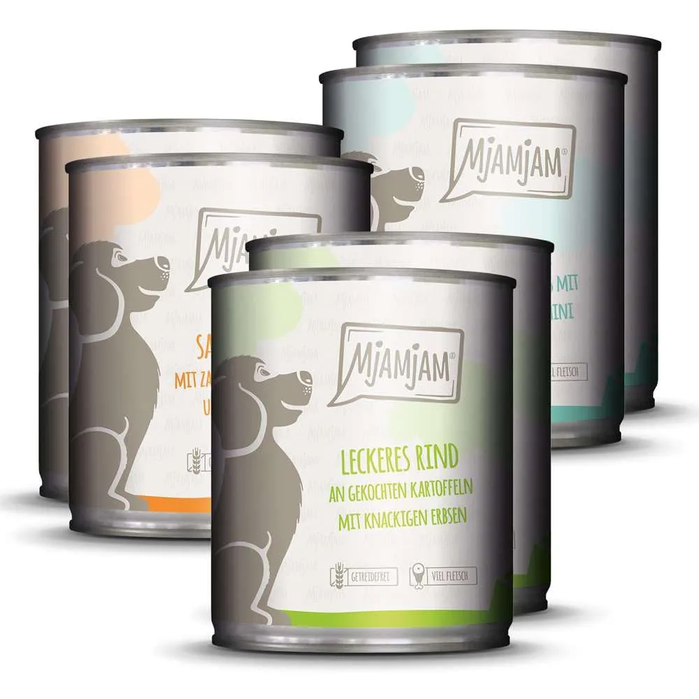 MjAMjAM Cibo Umido Premium per Cani, Confezione Mista I (Pollo e Anatra, Manzo, Tacchino), 6 x 800 g - immagine 1