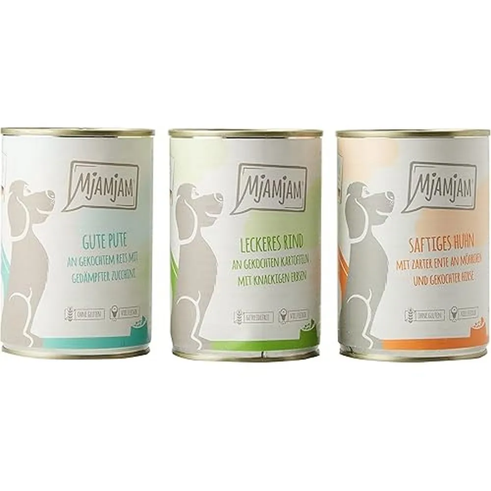 MjAMjAM Cibo Umido Premium per Cani Confezione Mista I Pollo, Anatra, Manzo, Tacchino (6 x 400 g) - immagine 1