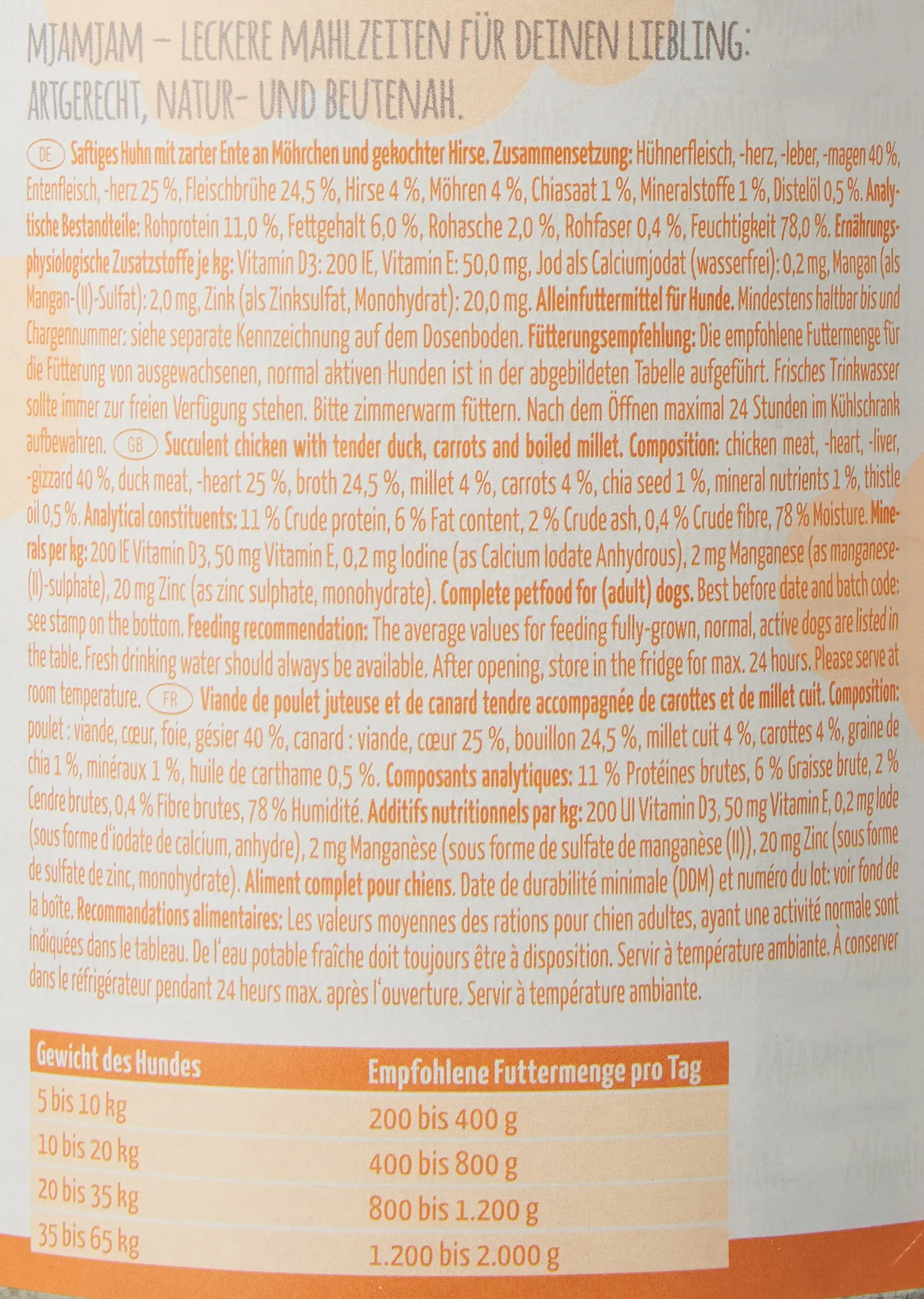 MjAMjAM Cibo Umido Premium per Cani Confezione Mista I Pollo, Anatra, Manzo, Tacchino (6 x 400 g) - immagine 5