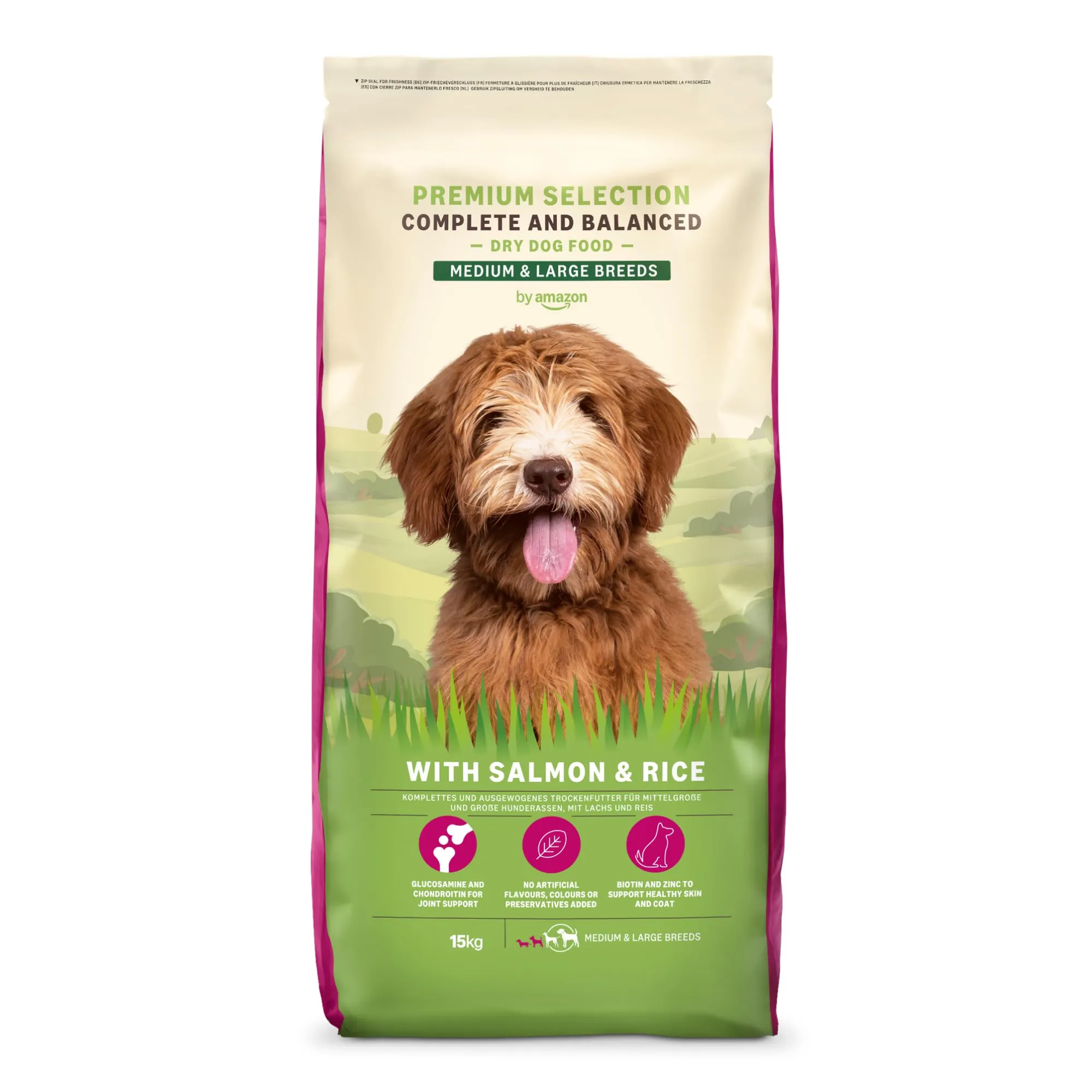 by Amazon Complete Dry Dog Food with Salmon and Rice for Medium and Large Breeds, 15kg - immagine 1