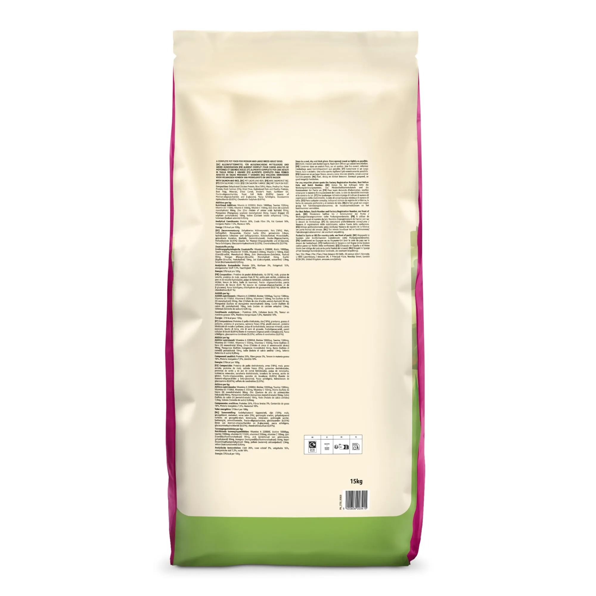 by Amazon Complete Dry Dog Food with Salmon and Rice for Medium and Large Breeds, 15kg - immagine 8