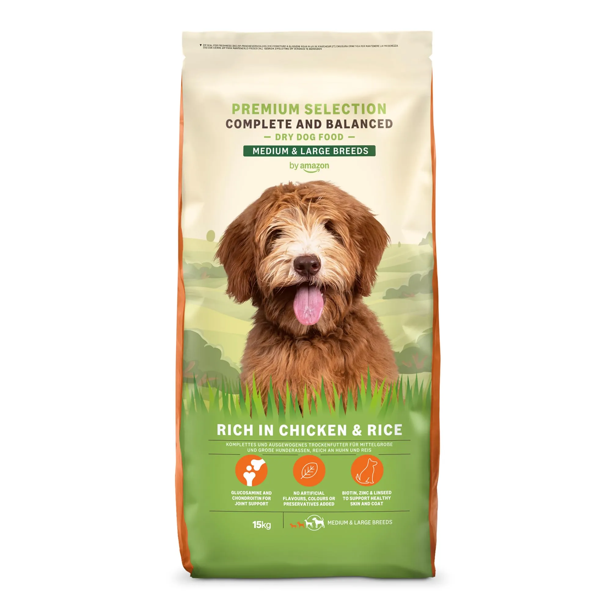by Amazon Complete Dry Dog Food Chicken and Rice for Medium and Large Breeds, 15kg - immagine 1