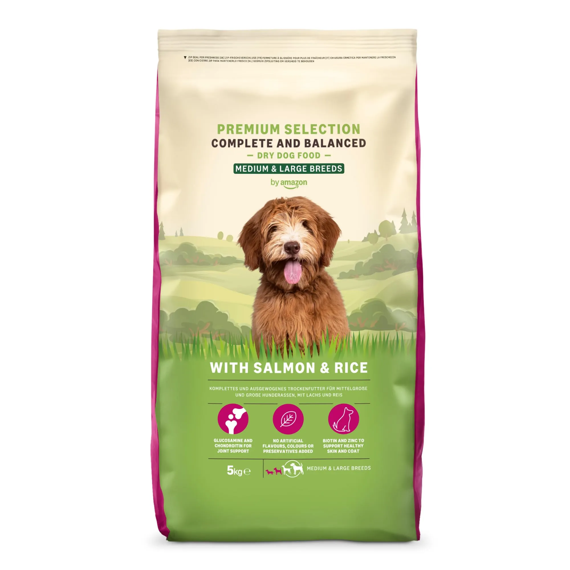 by Amazon Complete Dry Dog Food with Salmon and Rice for Medium and Large Breeds, 5kg - immagine 1