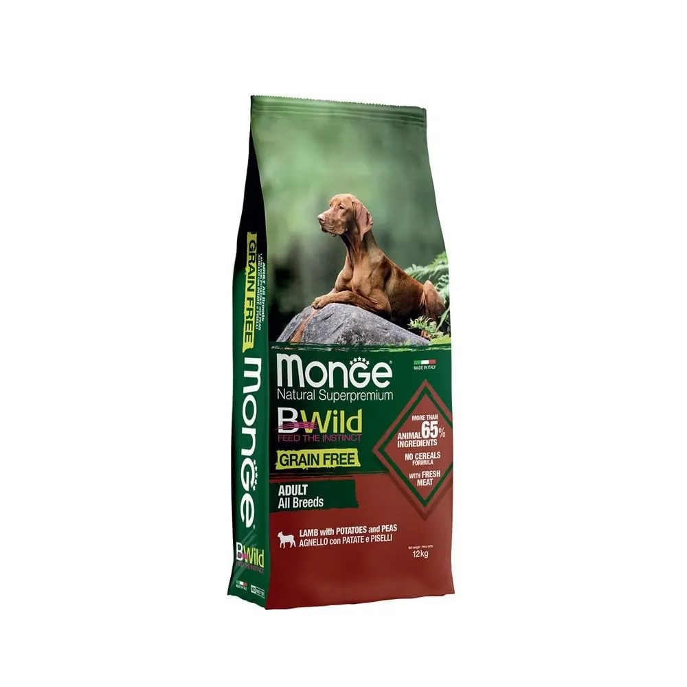 Monge Bwild Adult Agnello Patate e Piselli Crocchette Grain Free 12kg - immagine 1