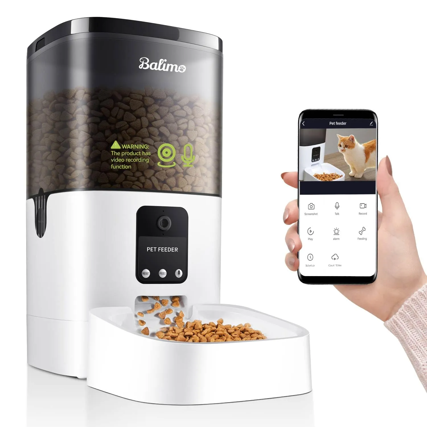 Balimo Distributore Automatico Cibo per Gatti e Cani, Telecamera 1080P, WiFi 2.4G, 4L, Controllo APP, Audio Bidirezionale, DU4L-VS - immagine 1
