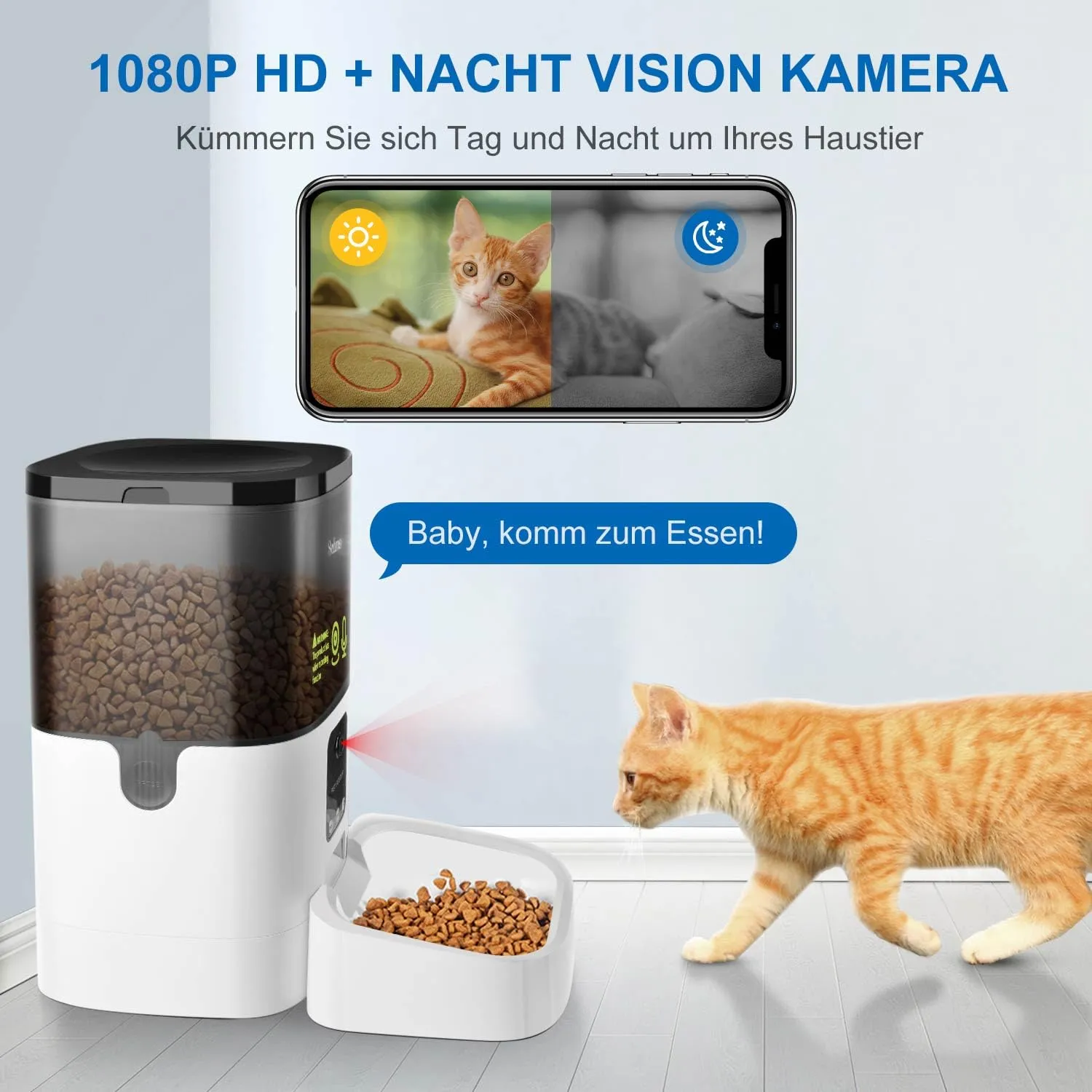 Balimo Distributore Automatico Cibo per Gatti e Cani, Telecamera 1080P, WiFi 2.4G, 4L, Controllo APP, Audio Bidirezionale, DU4L-VS - immagine 3