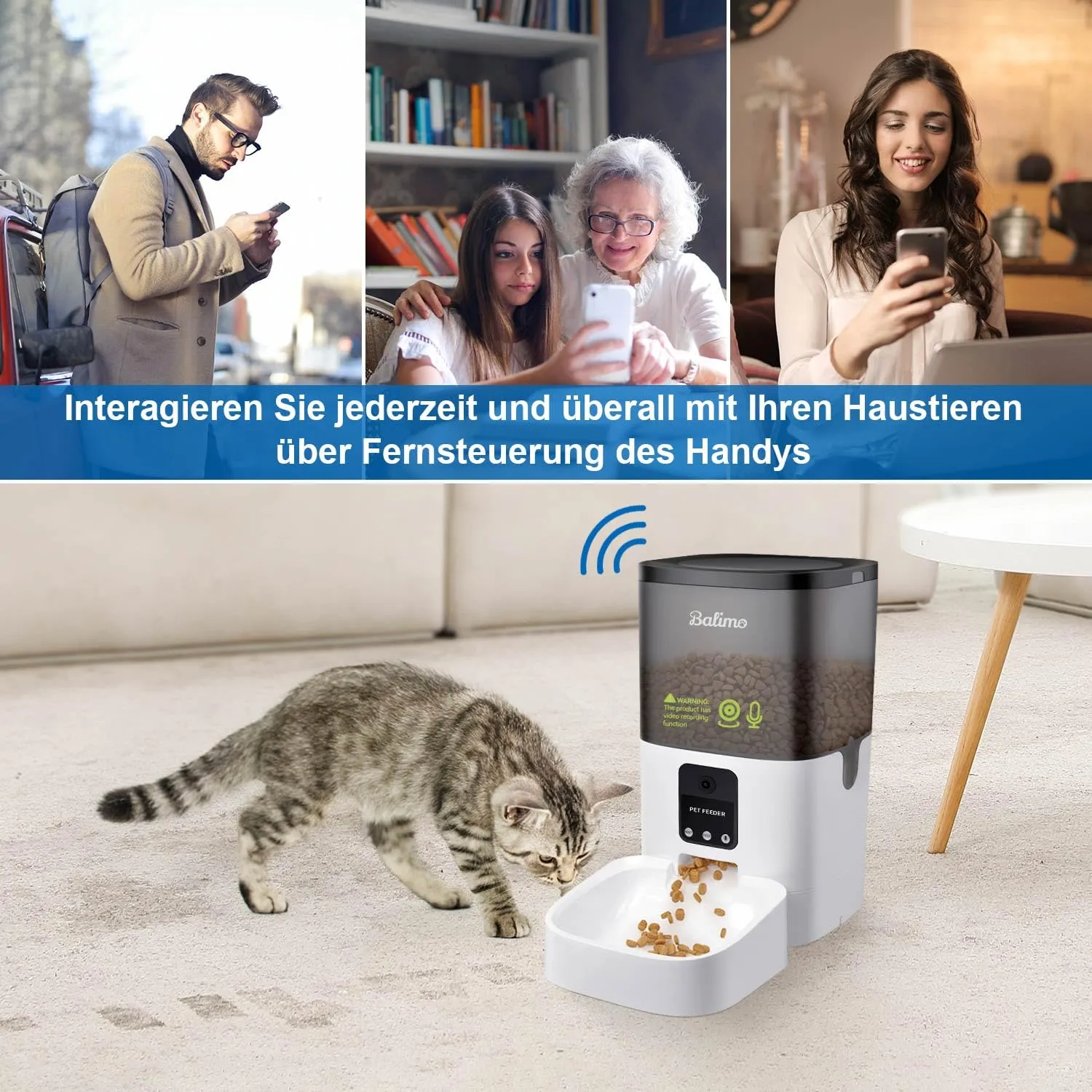 Balimo Distributore Automatico Cibo per Gatti e Cani, Telecamera 1080P, WiFi 2.4G, 4L, Controllo APP, Audio Bidirezionale, DU4L-VS - immagine 7