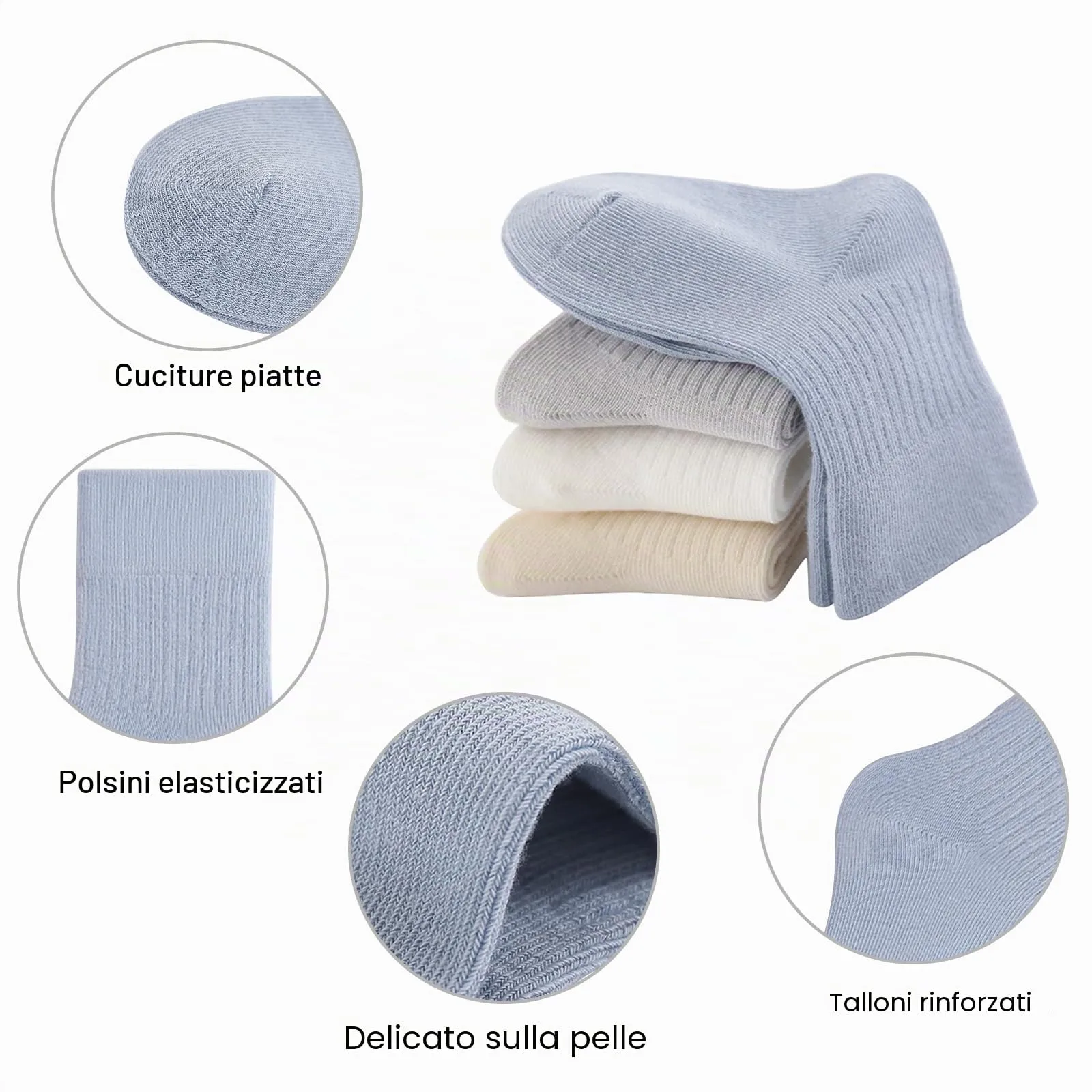 QIYIENDIAN Calzini in Cotone per Bambini e Ragazzi, 5 Paia, Colori Solidi, Bianco, 5-8 Anni - immagine 4