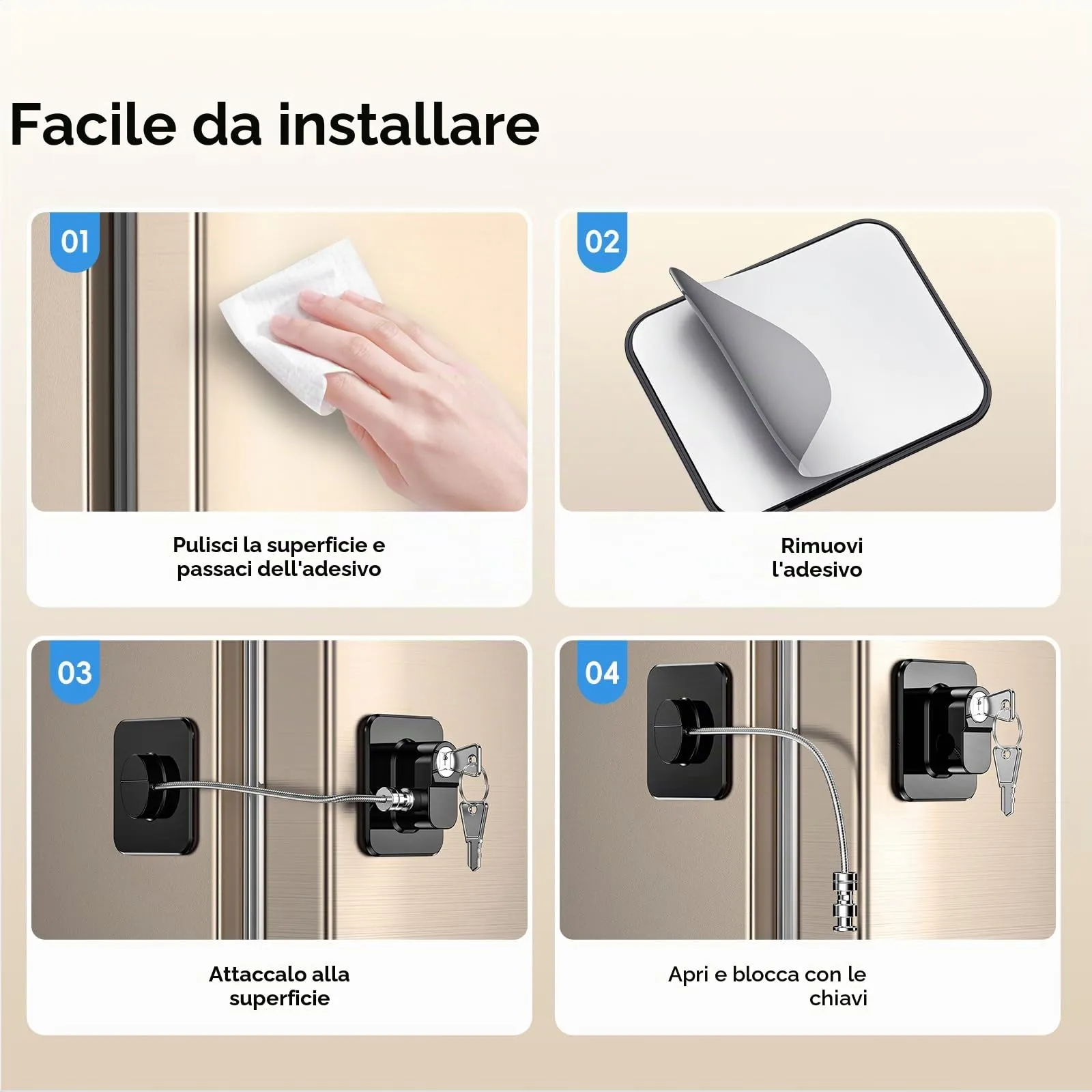 WILNIRY Blocca Bambini per Frigorifero e Cassetti, 2 Pezzi (A-Nero) - immagine 4