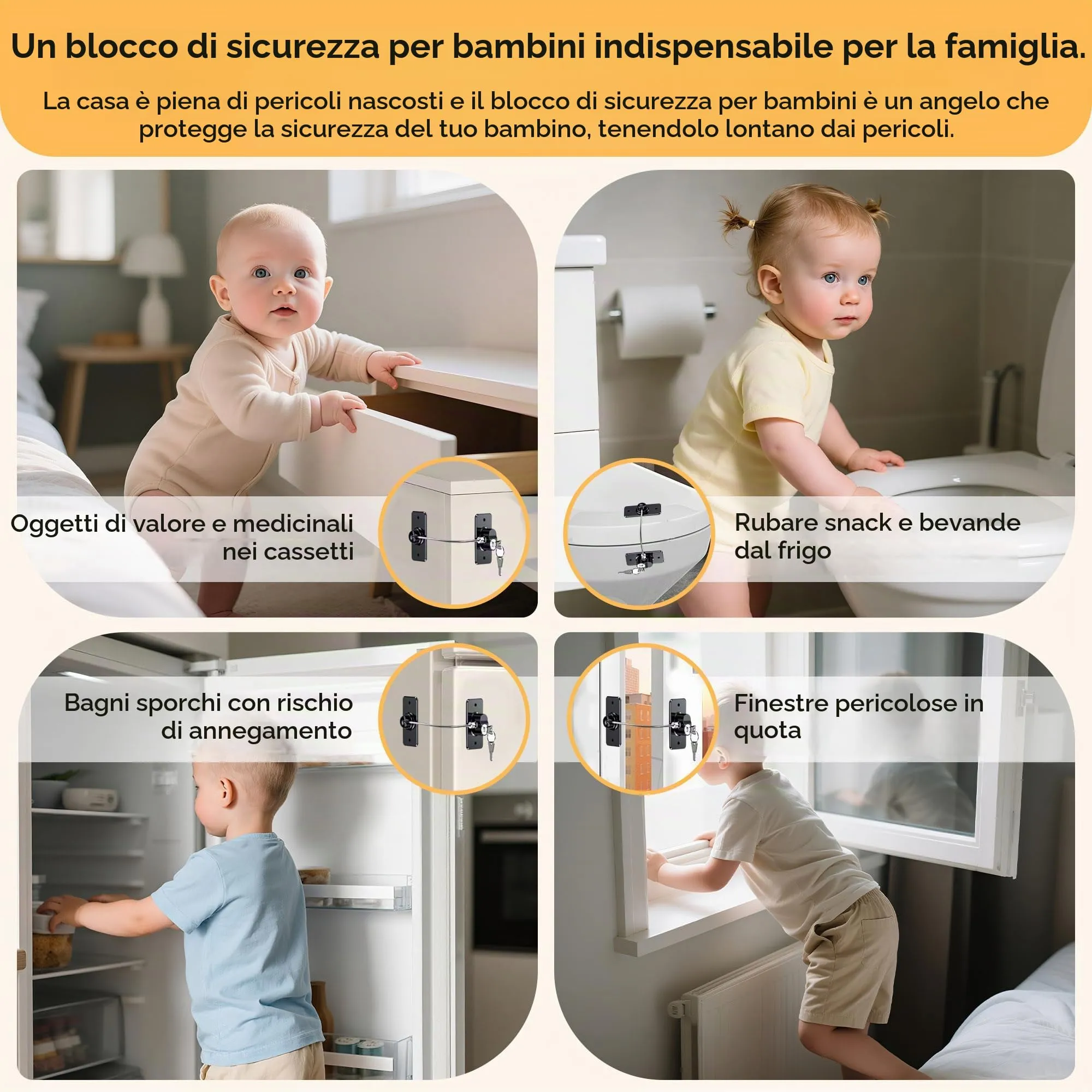 WILNIRY Blocca Bambini per Frigorifero e Cassetti, 2 Pezzi (B-Nero-2Pezzi) - immagine 4