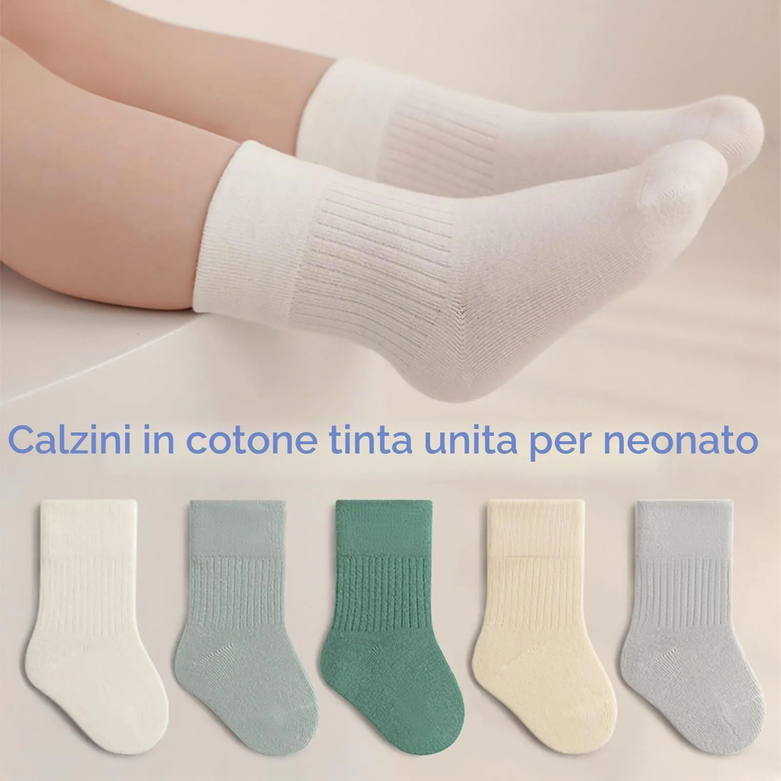 QIYIENDIAN Calzini in cotone per bambini, 5 paia, Colori solidi (Green, 1-3Y) - immagine 3