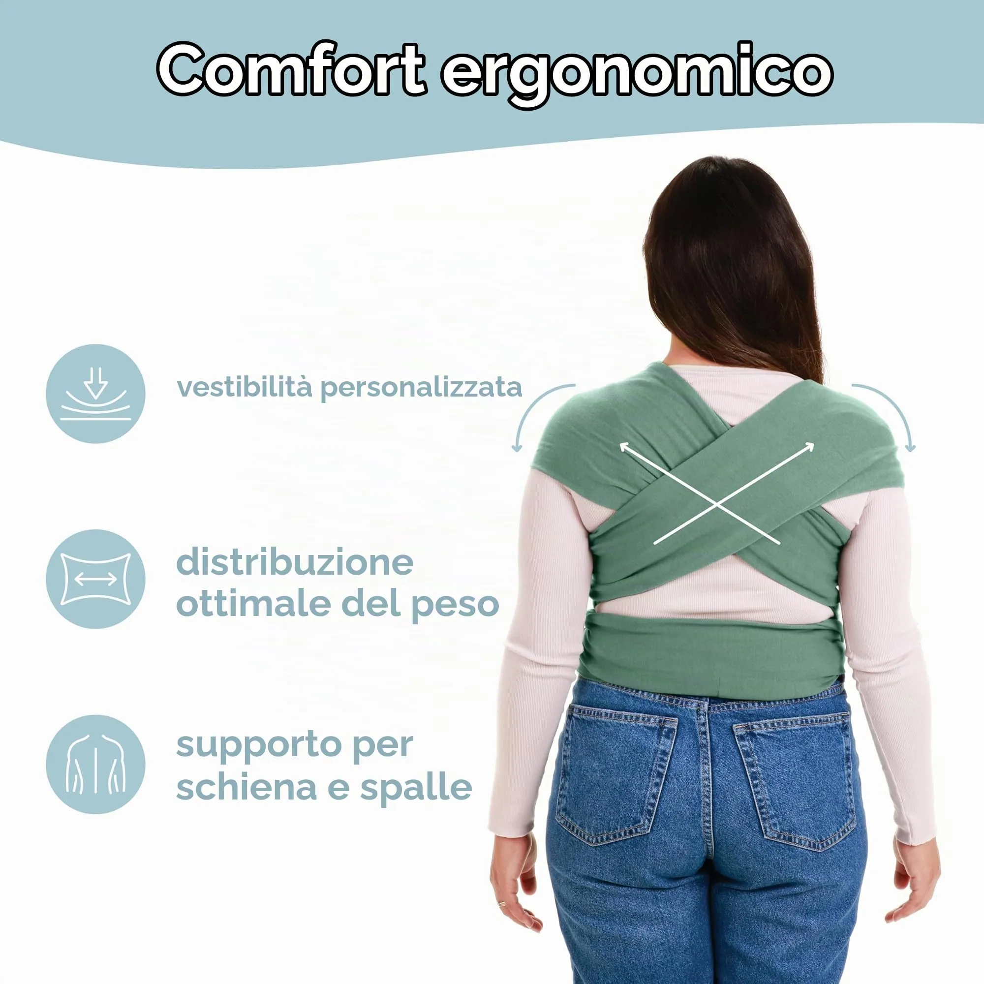 Sleepy Wrap Fascia Neonato Elastica 3-16 kg, Verde Salvia - immagine 4