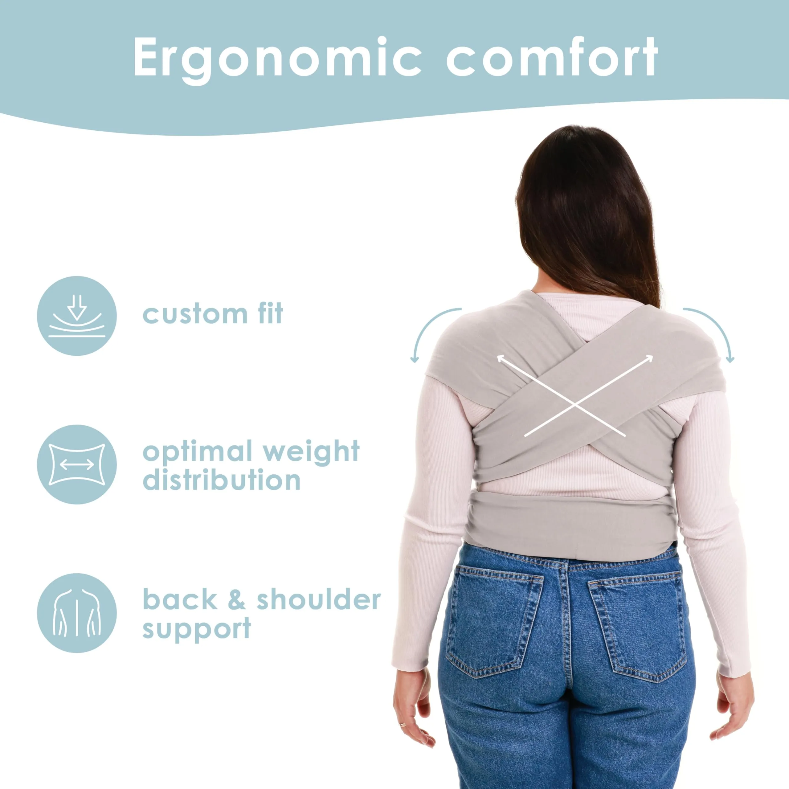 Sleepy Wrap Fascia Neonato Elastica 3-16 kg, Grigio Chiaro - immagine 4