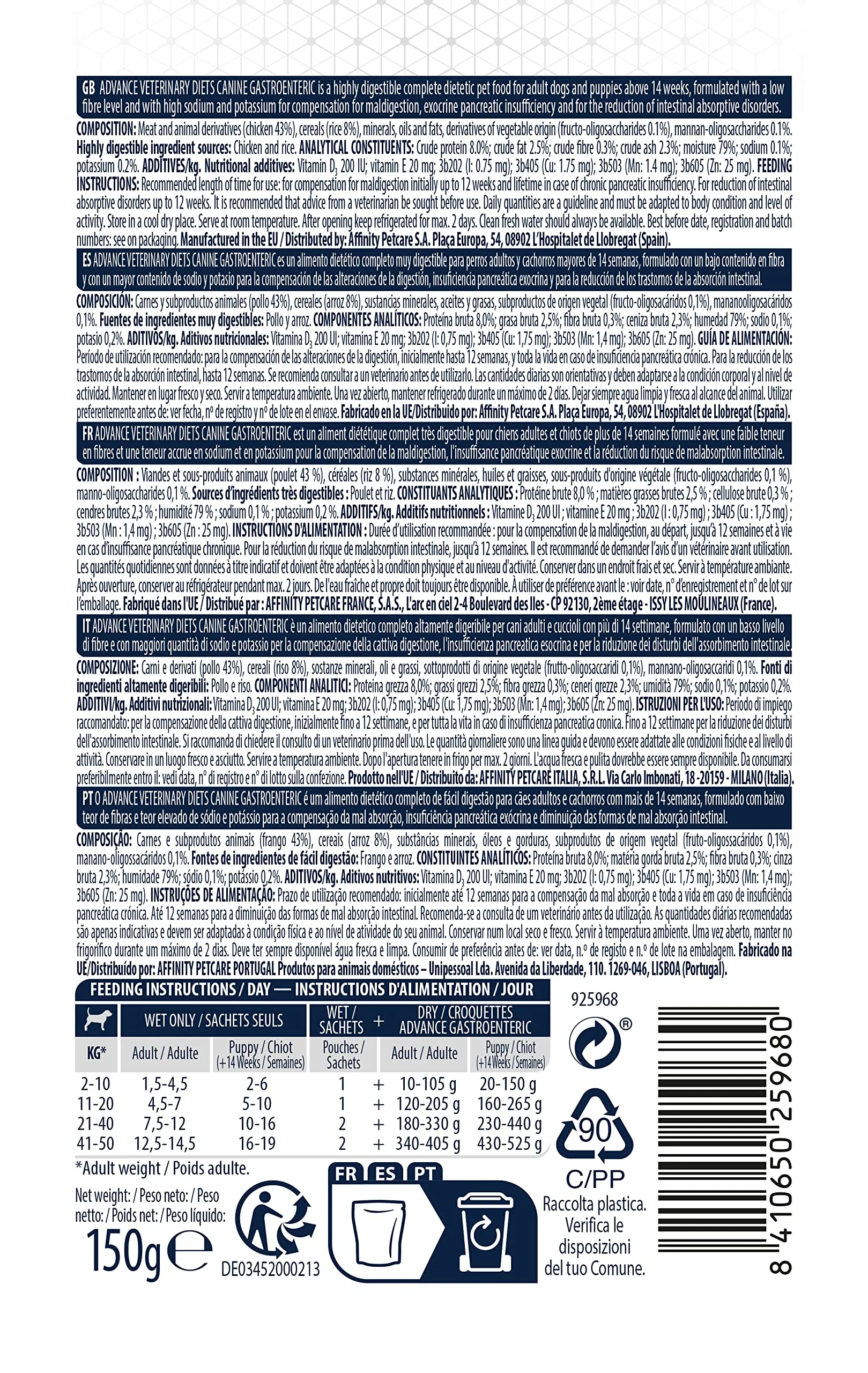 Advance Veterinary Diets Gastroenteric Cibo Umido per Cani, Multipack 8 x 150g - immagine 4
