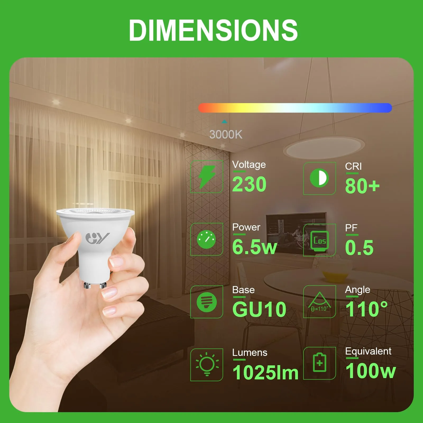GY Lampadine GU10 LED, 6.5W, 1025 Lumen, 3000K Bianco Caldo, Non Dimmerabile, 5 pezzi - immagine 2