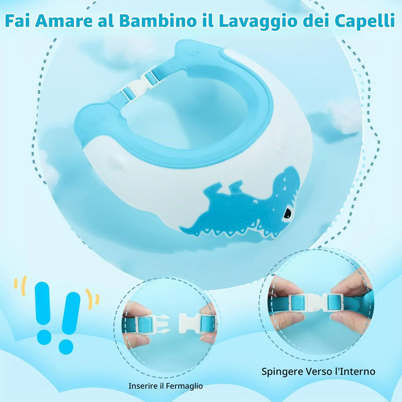Romon Cappello Doccia per Bambini in Silicone Regolabile, Dinosauro Blu - immagine 6