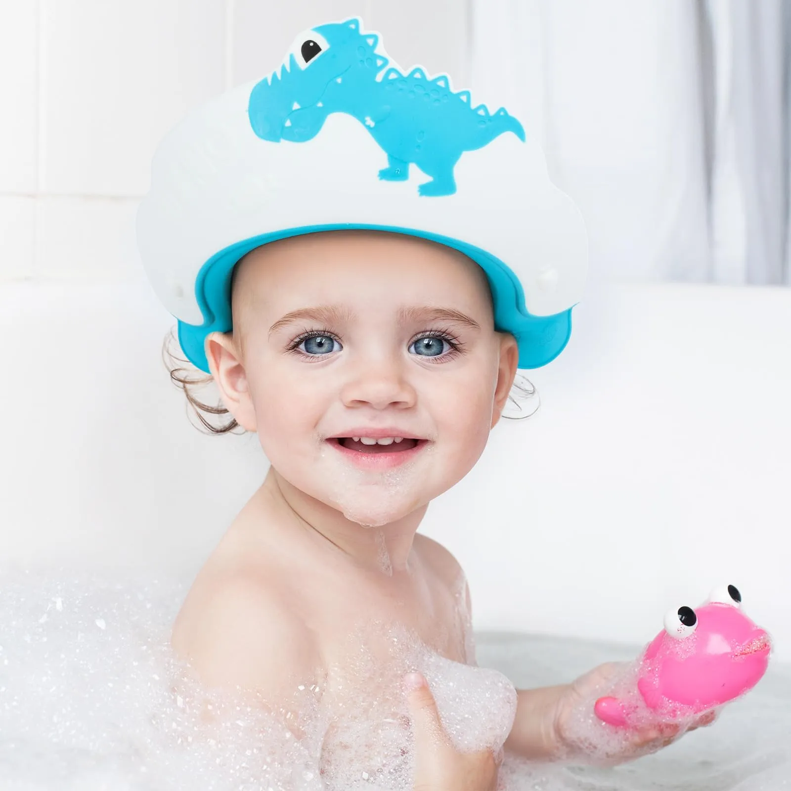 Romon Cappello Doccia per Bambini in Silicone Regolabile, Dinosauro Blu - immagine 7