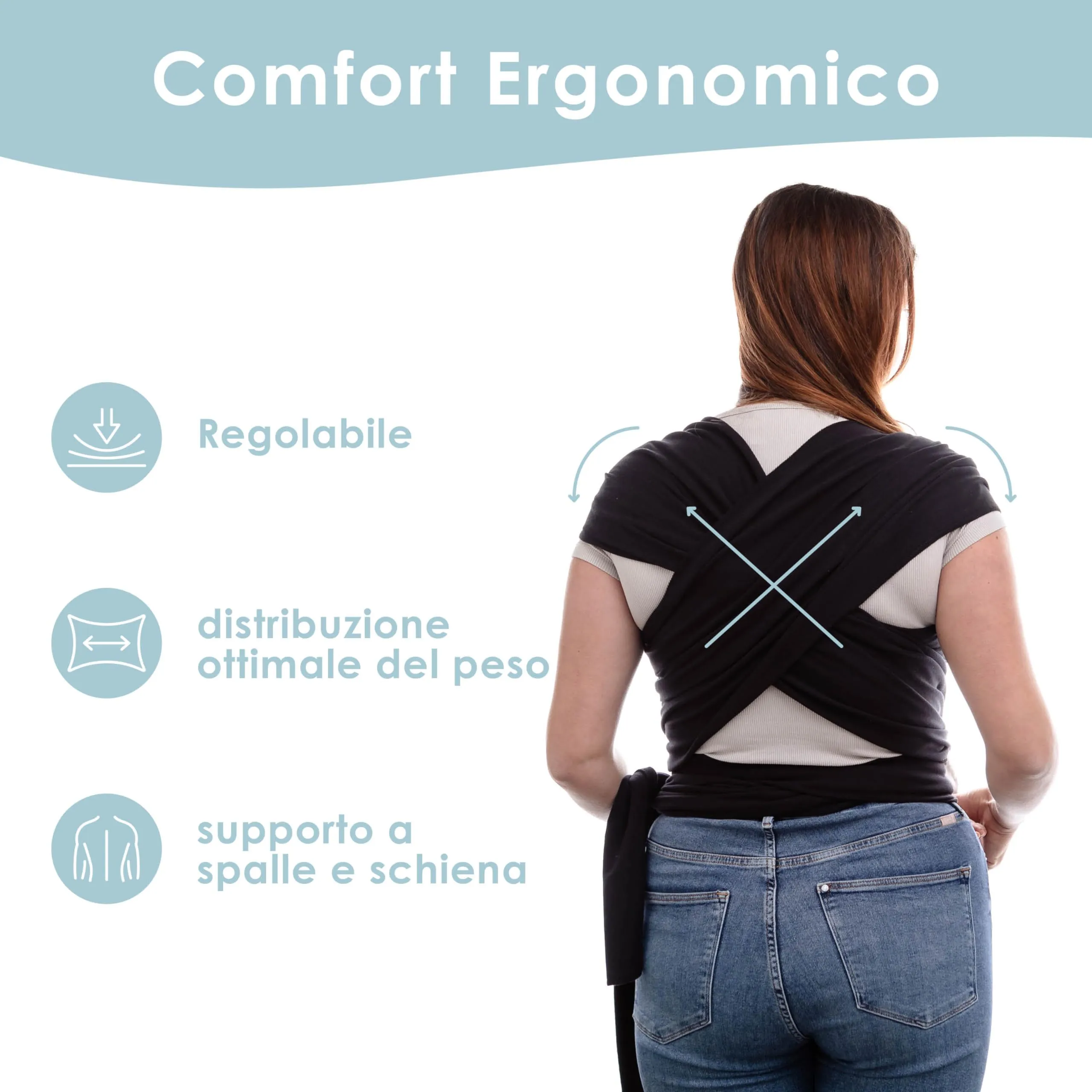 Sleepy Wrap Fascia Neonato Elastica 3-16 kg, Nero - immagine 4