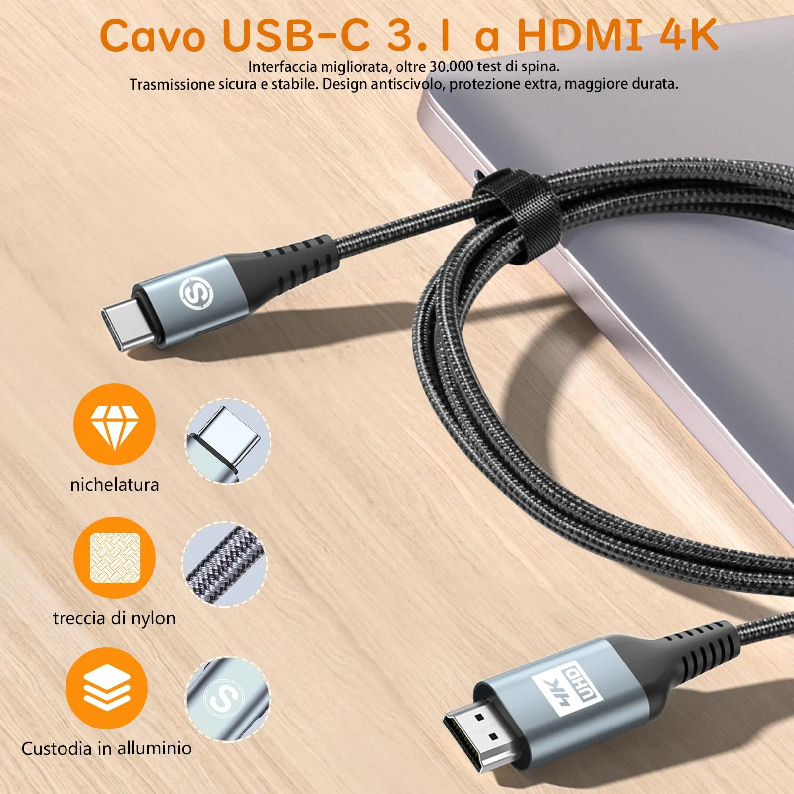 AviBrex Cavo USB C a HDMI 4K 0.5m per Thunderbolt 4 3, iPhone 17 16 15 Pro Max, MacBook Pro/Air, iMac, Mac, iPad Pro/Air, Samsung S26 S25 S24 S23 S22 S21 S20 - immagine 4