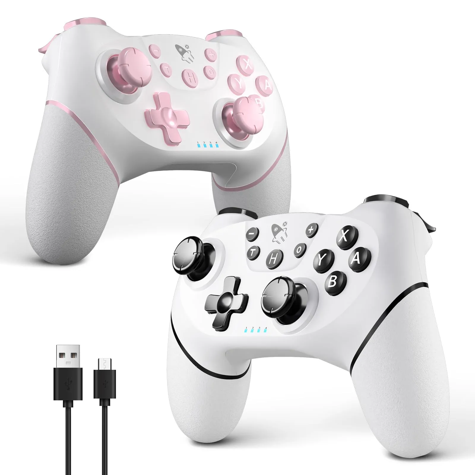 AceGamer Wireless Controller for Switch, Switch Lite, OLED, and PC (2-Pack, Pink and White) - immagine 1