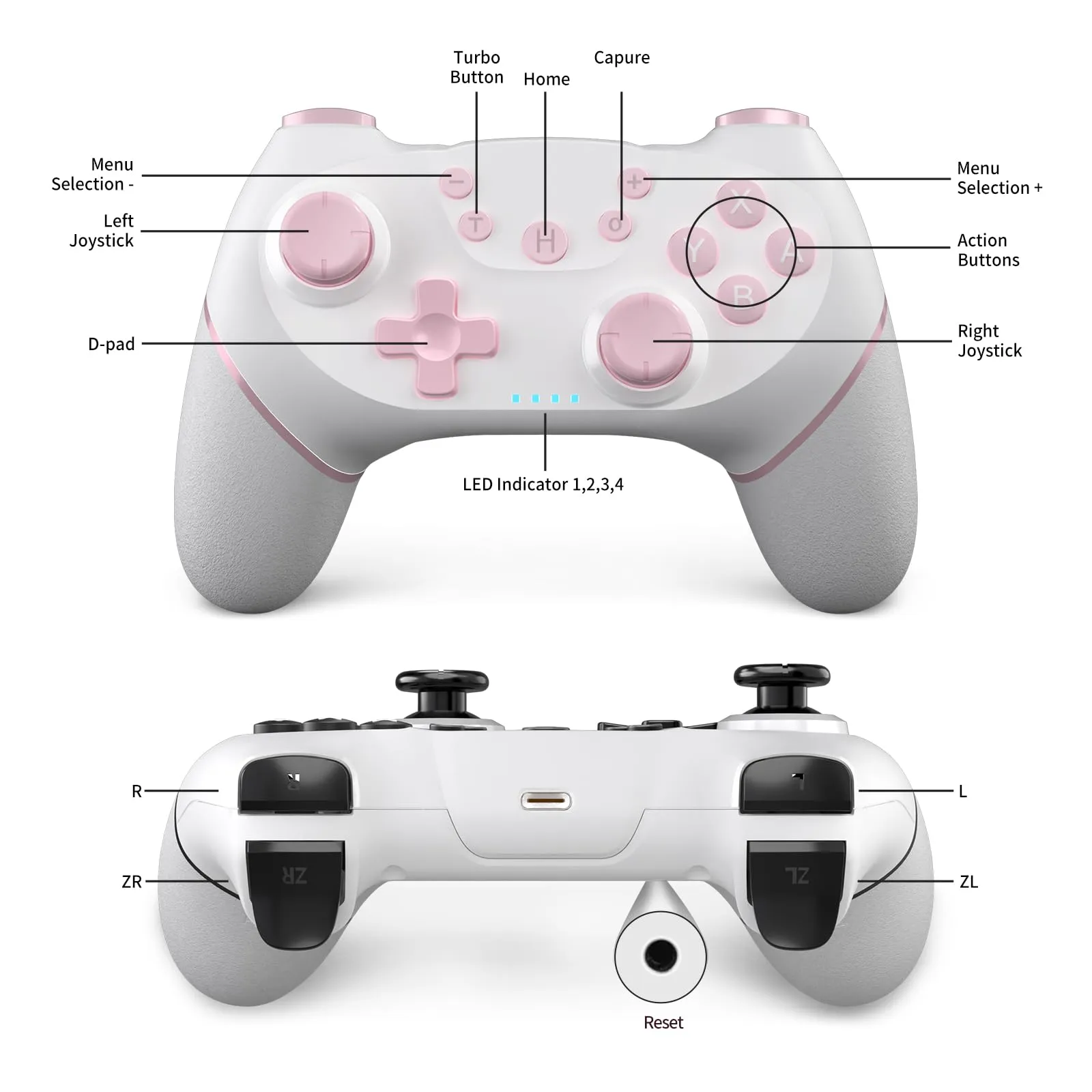 AceGamer Wireless Controller for Switch, Switch Lite, OLED, and PC (2-Pack, Pink and White) - immagine 2