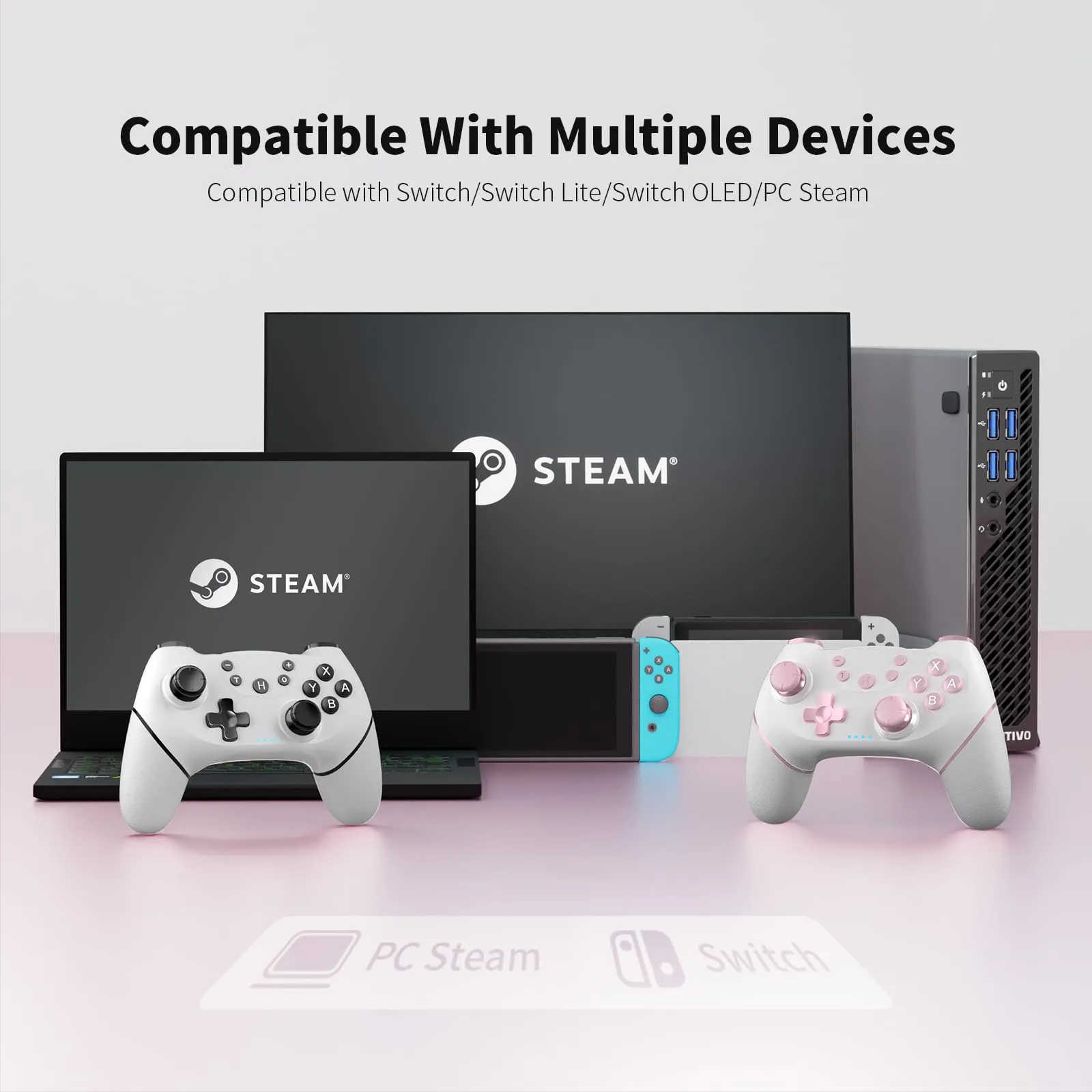 AceGamer Wireless Controller for Switch, Switch Lite, OLED, and PC (2-Pack, Pink and White) - immagine 5