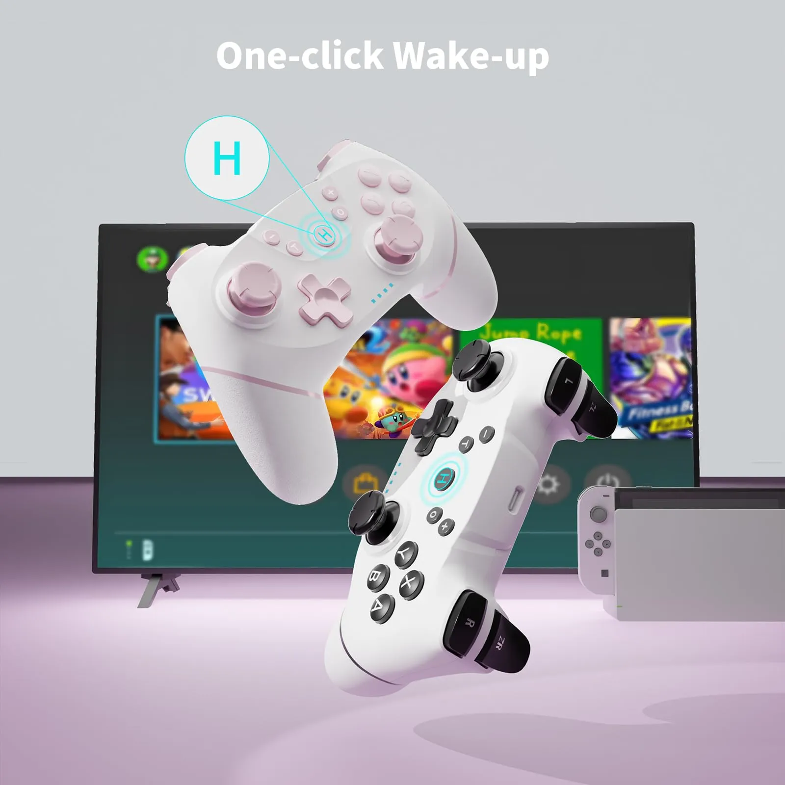 AceGamer Wireless Controller for Switch, Switch Lite, OLED, and PC (2-Pack, Pink and White) - immagine 7