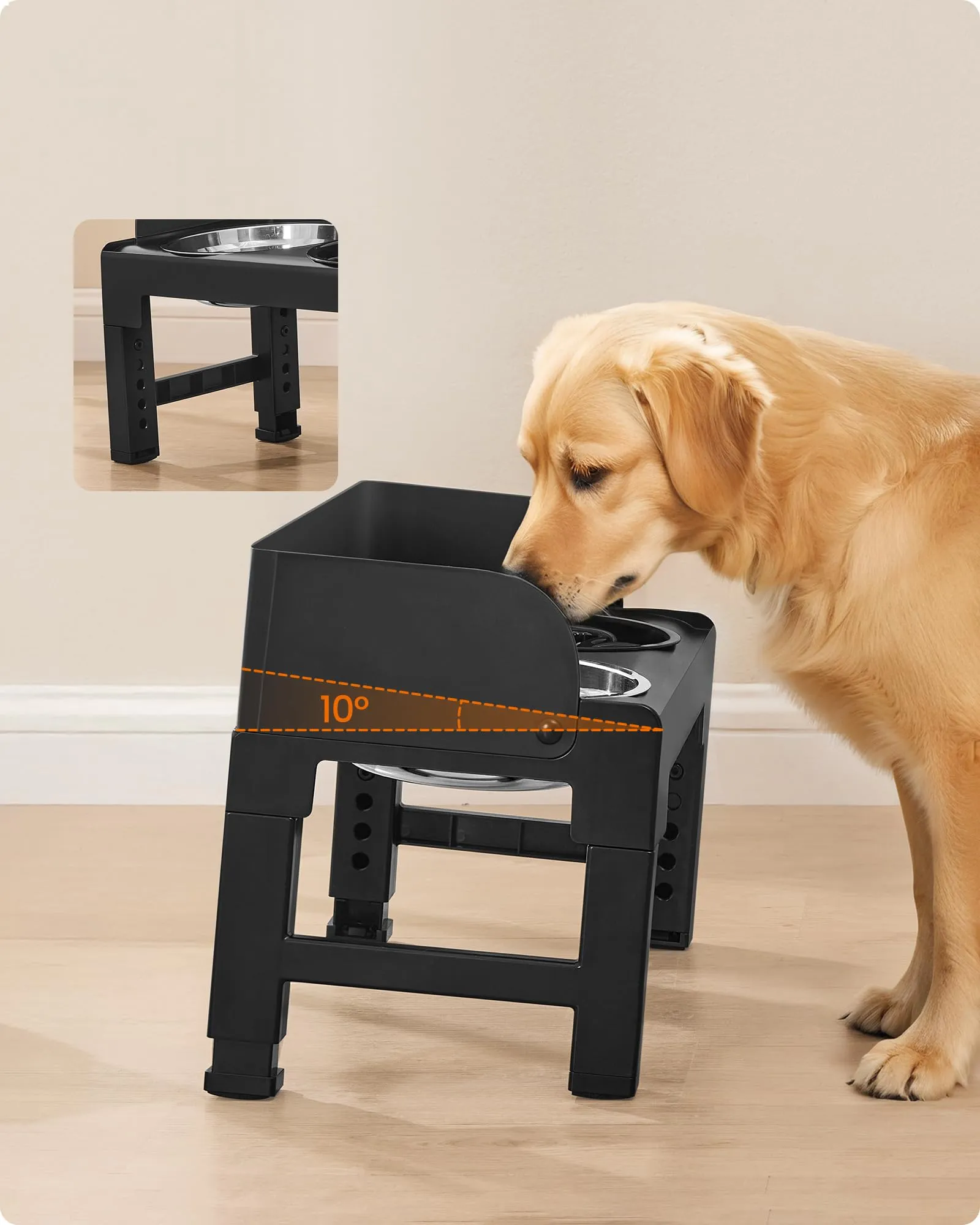 Feandrea Ciotole Rialzate per Cani con Supporto Regolabile, 2 Ciotole in Acciaio Inox 304 e 1 Ciotola Slow Feeder, Nero Inchiostro PRB103B01 - immagine 5