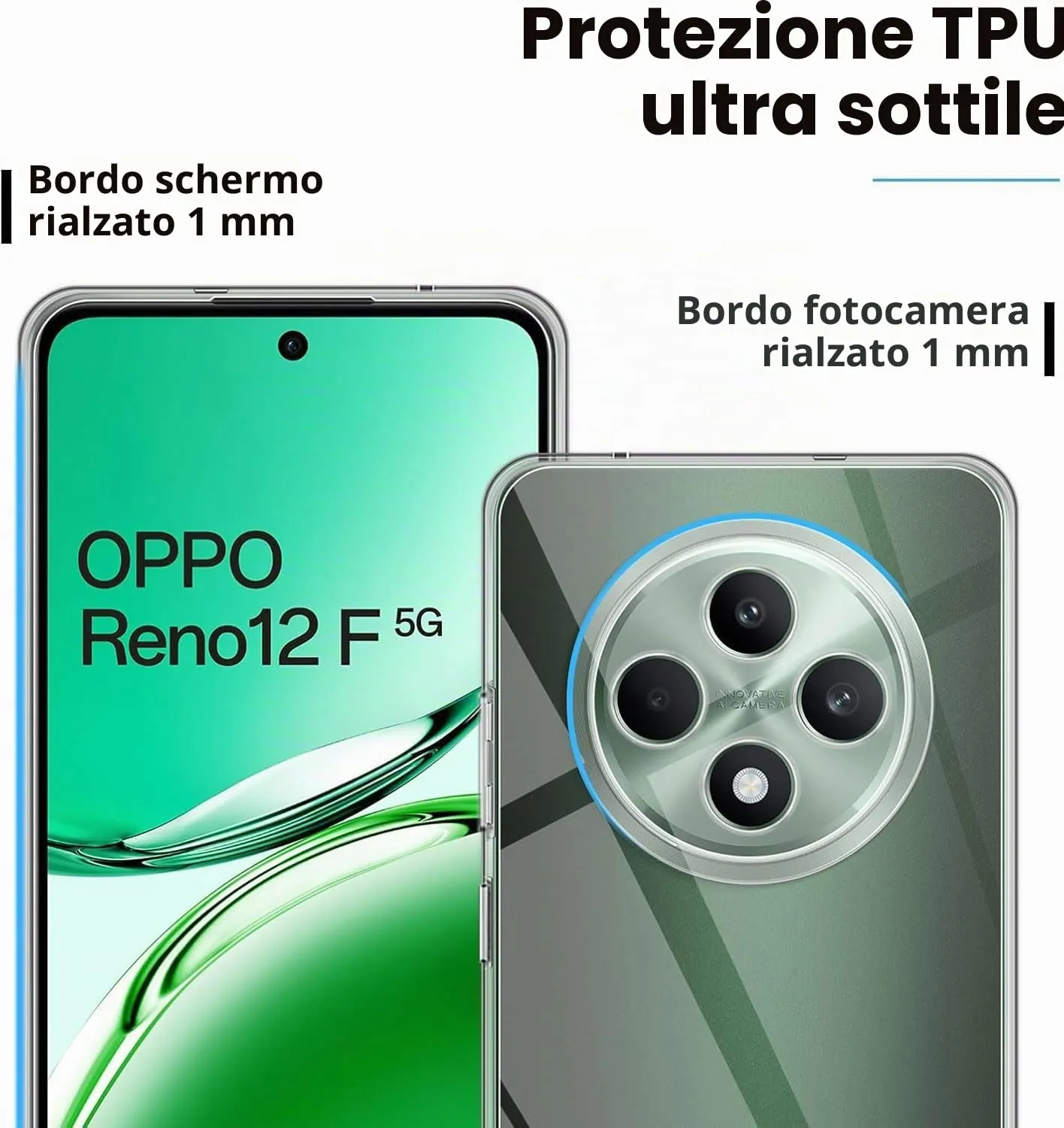 Captor Cover for Oppo Reno 12F / 12 FS 4G 5G, Transparent Soft Silicone Case - immagine 2