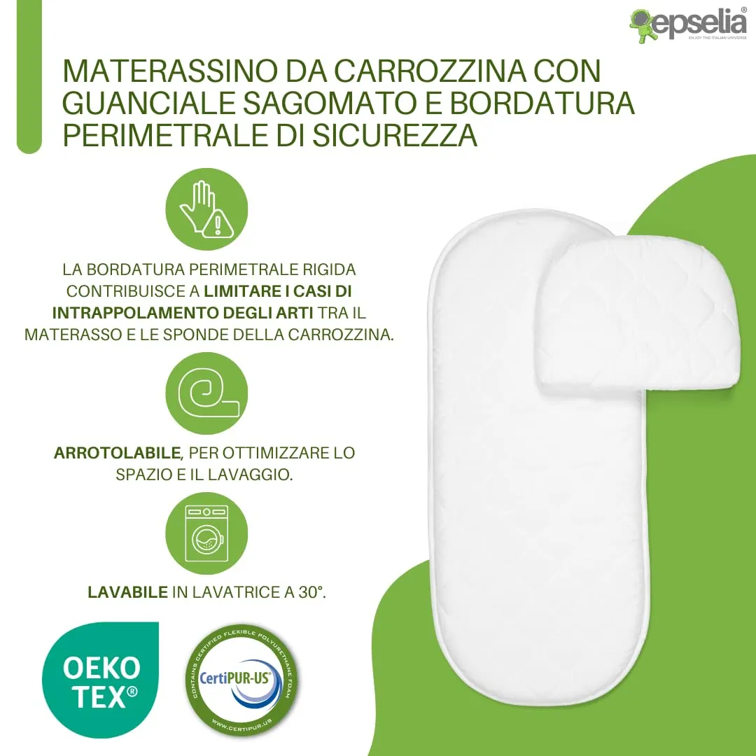 Epselia Materassino per Carrozzina Navicella con Guanciale, Certificazione EN16890:2017, Traspirante e Antiacaro, Certipur Oeko-Tex - immagine 2