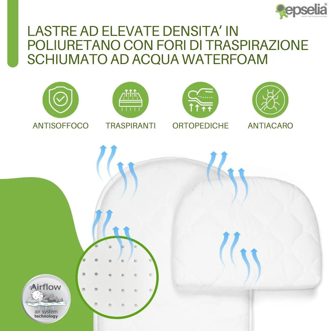 Epselia Materassino per Carrozzina Navicella con Guanciale, Certificazione EN16890:2017, Traspirante e Antiacaro, Certipur Oeko-Tex - immagine 4