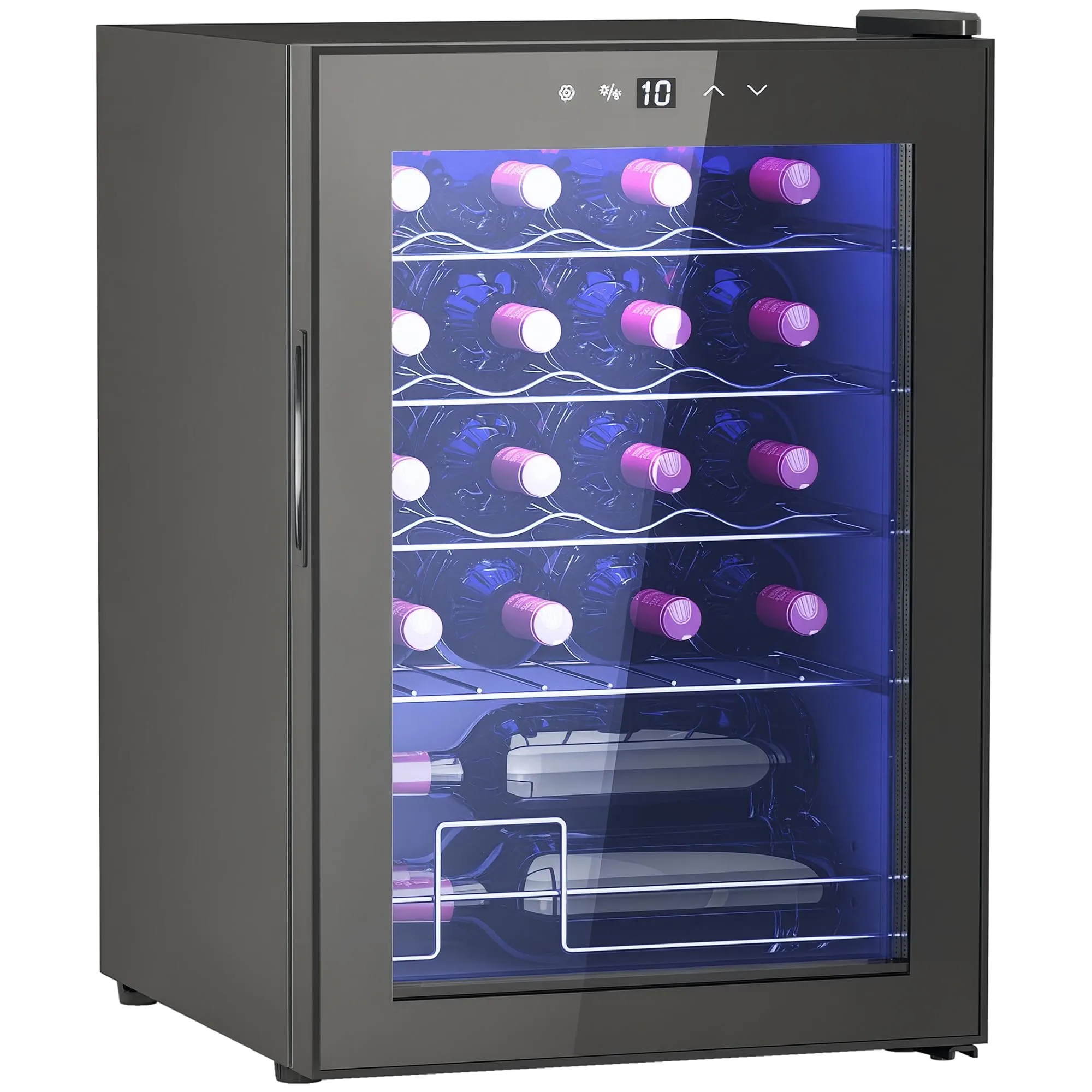 HOMCOM Cantinetta Vino Refrigerata 20 Bottiglie 53L 5-18℃, Luci LED, Nero - immagine 1
