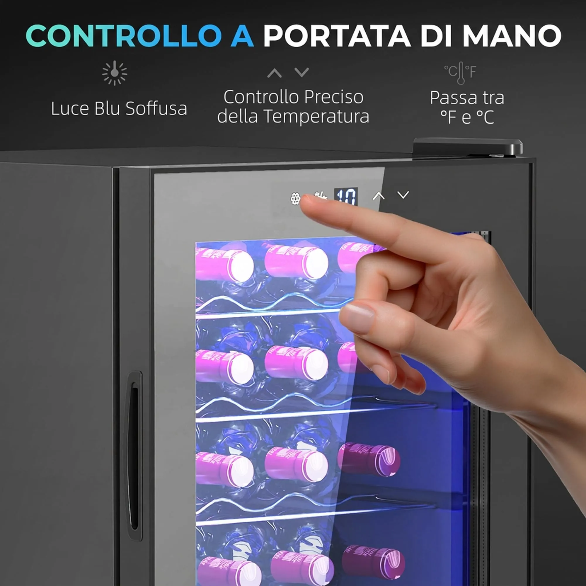 HOMCOM Cantinetta Vino Refrigerata 20 Bottiglie 53L 5-18℃, Luci LED, Nero - immagine 6